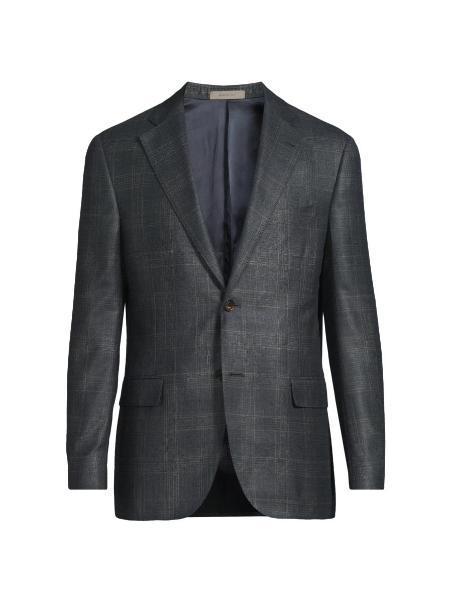Corneliani Men's Plaid Silk-cashmere Sport Coat In Blue