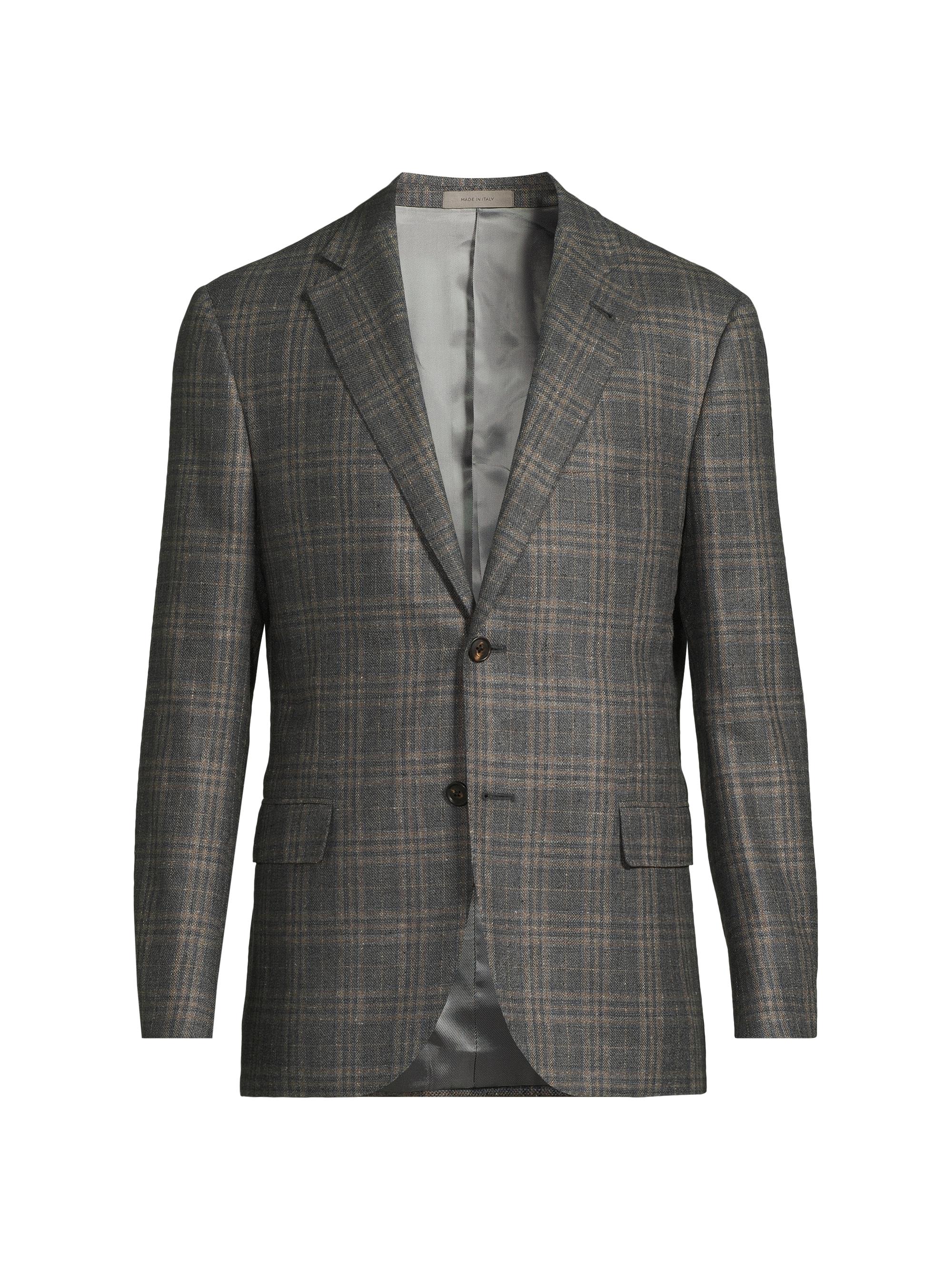 Isaia Check Wool-Blend Two-Button Blazer | Saks Fifth Avenue