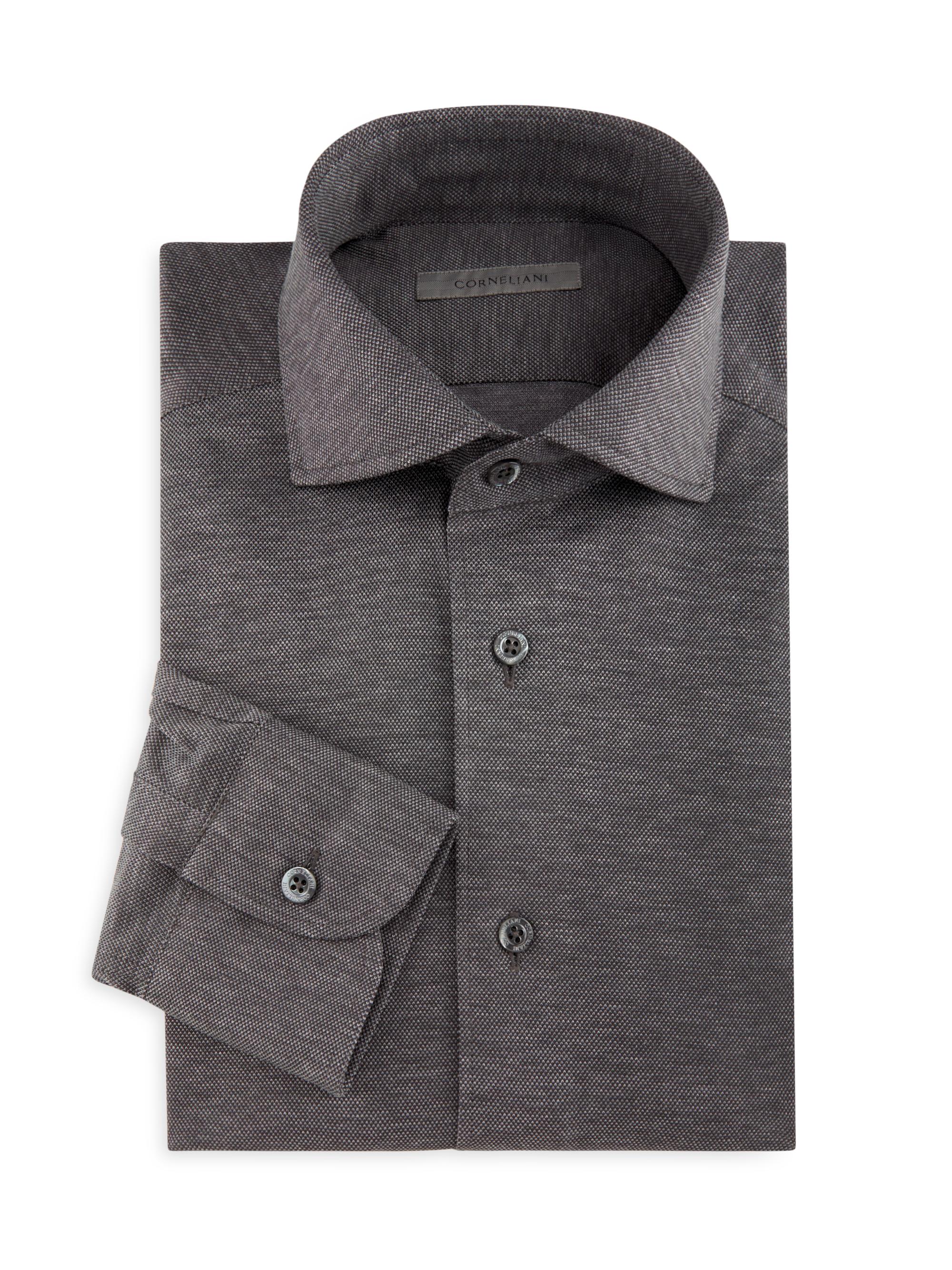 Corneliani Men's Cotton Pique Shirt - Charcoal