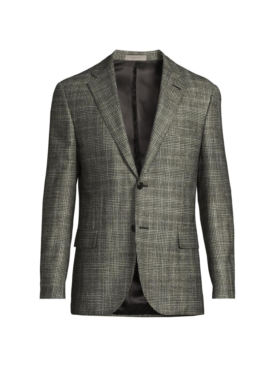 Corneliani Men's Plaid Wool-silk-cashmere Sport Coat In Black