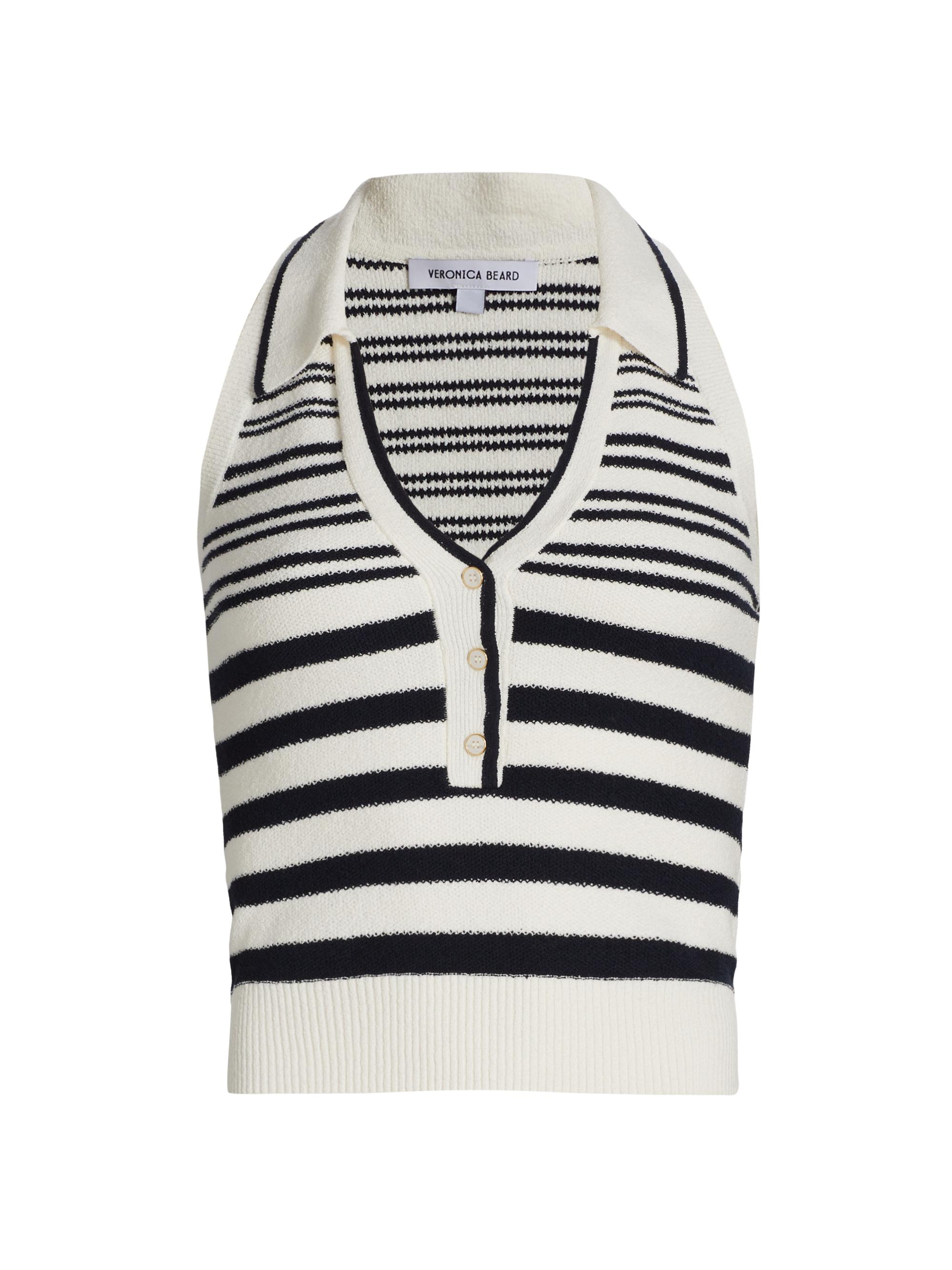 Veronica Beard Women's Meera Striped Knit Halter Top - Off White Navy
