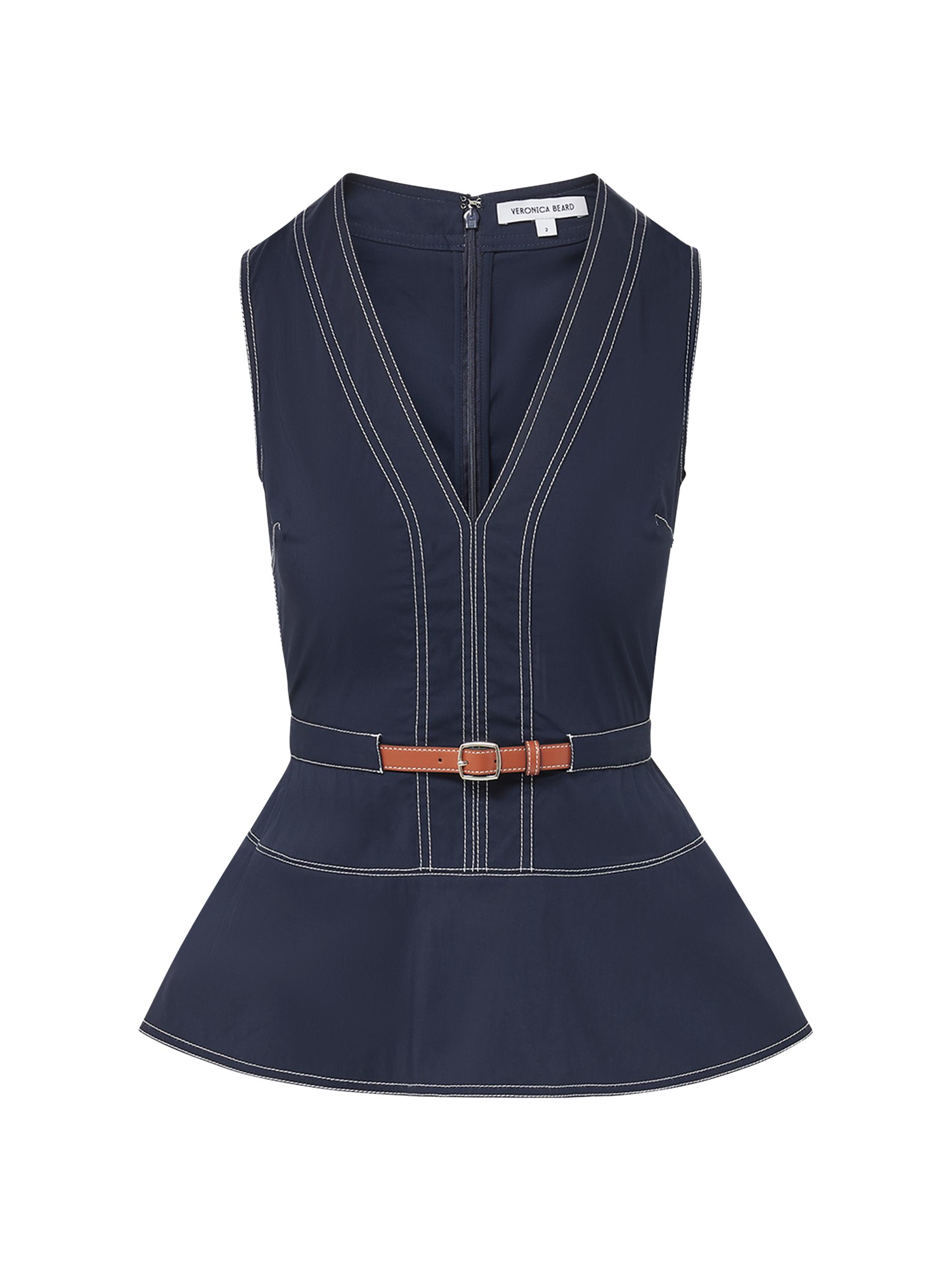 Veronica Beard Women's Nickleby V-Neck Peplum Top - Navy