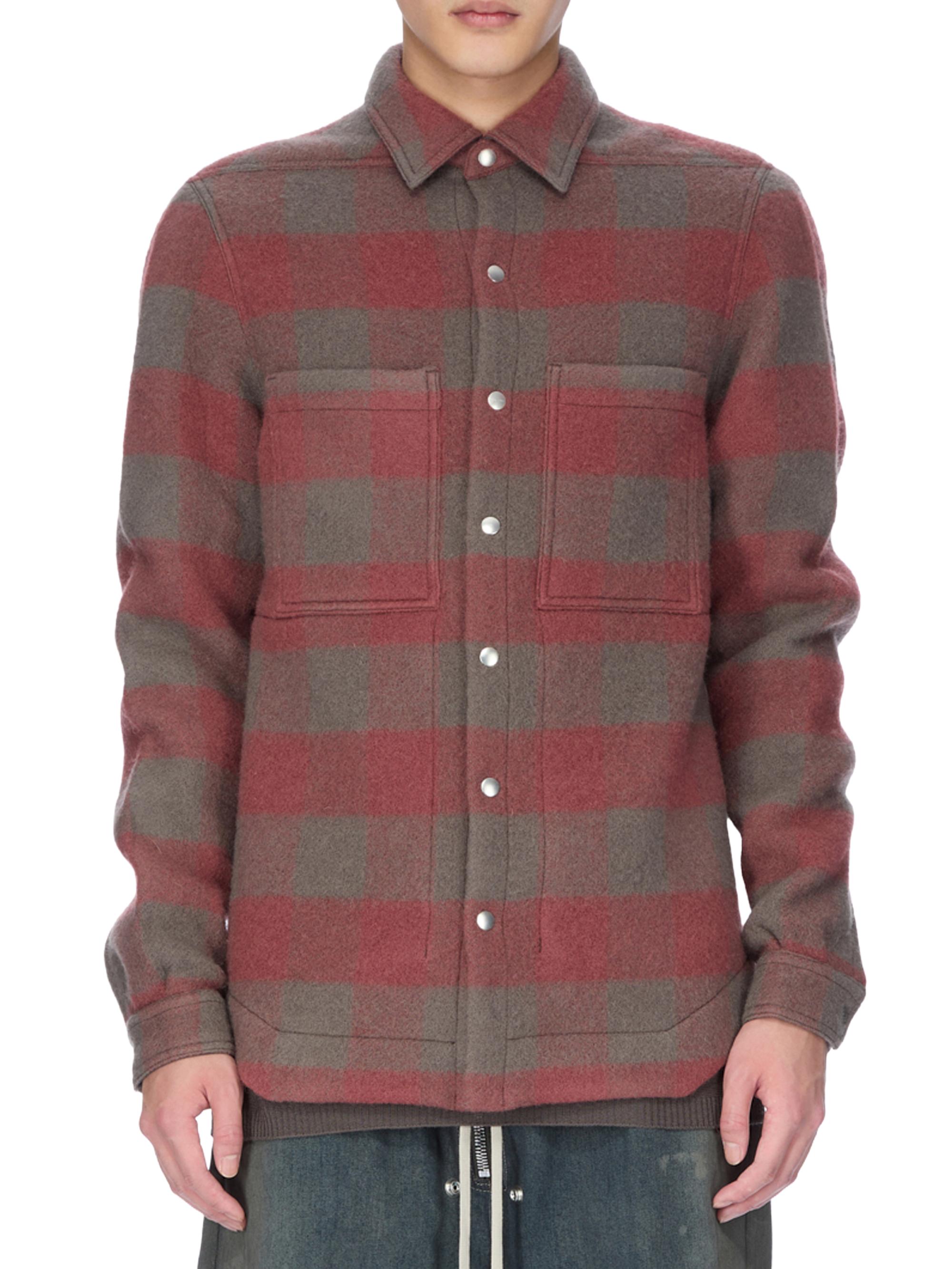 Rick Owens Men's Plaid Wool Overshirt - Rosewood Plaid