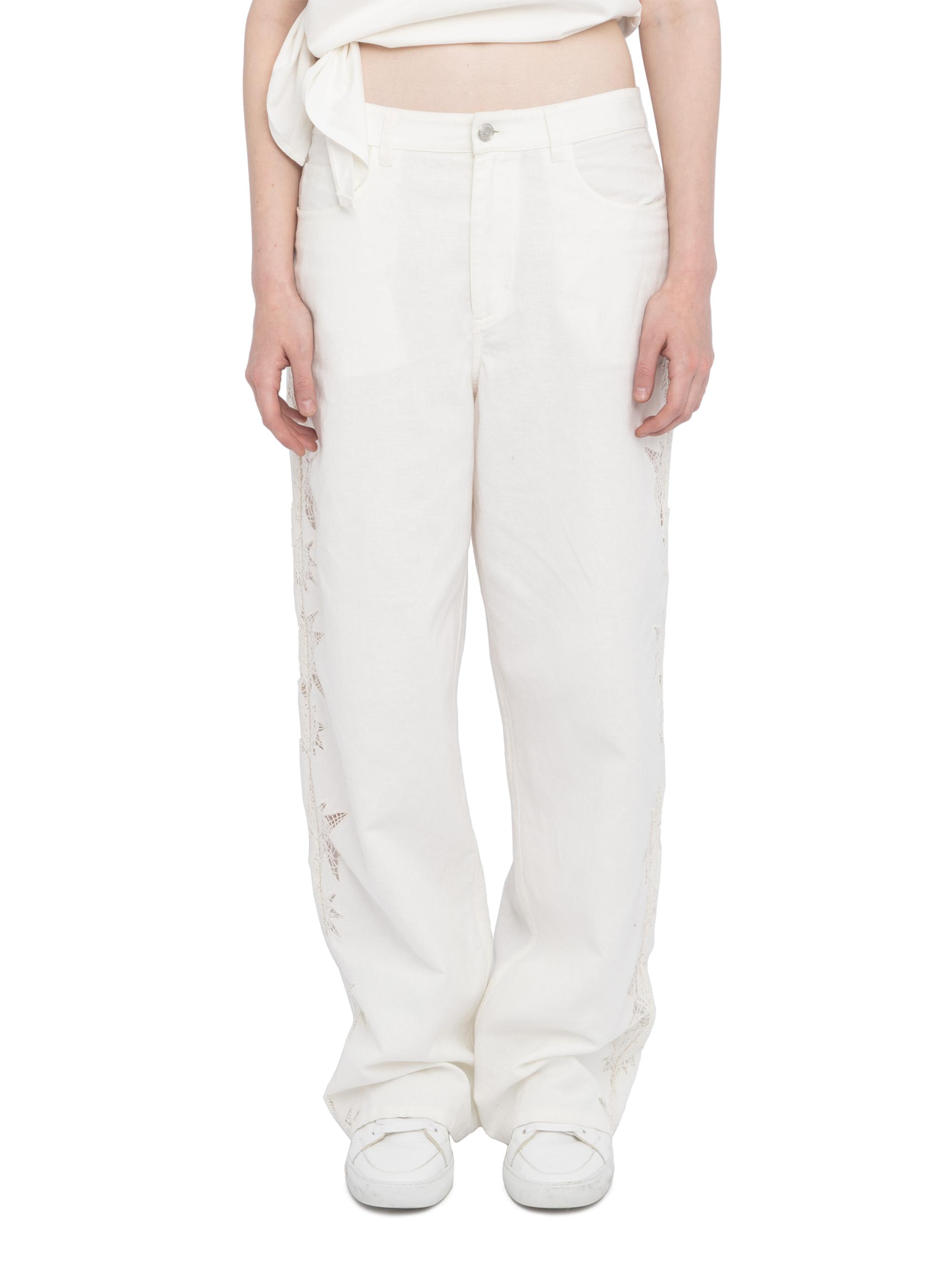 Zadig & Voltaire Elfy Cotton-Linen Embroidered Wide-Leg Pants