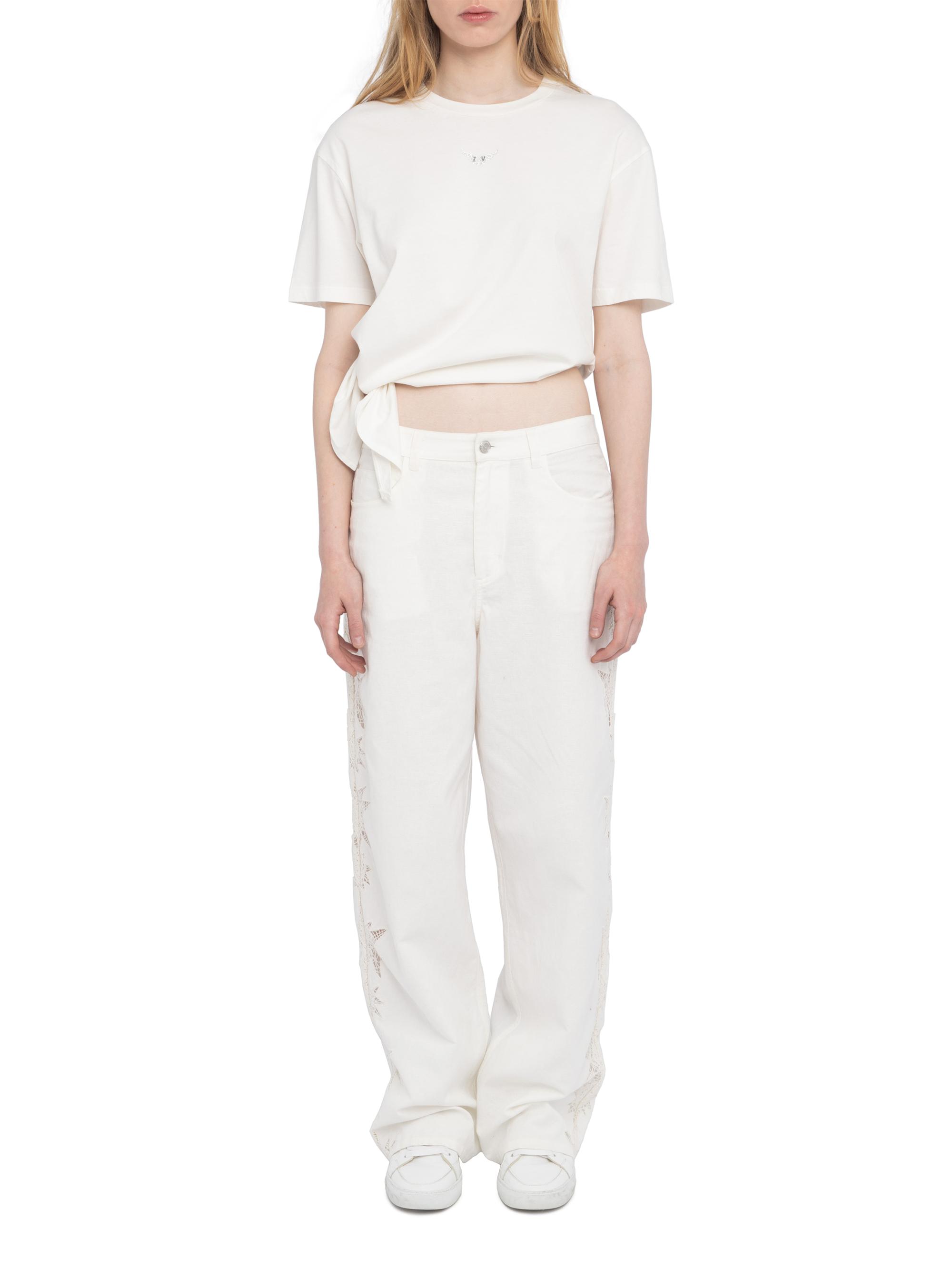 Zadig & Voltaire Elfy Cotton-Linen Embroidered Wide-Leg Pants