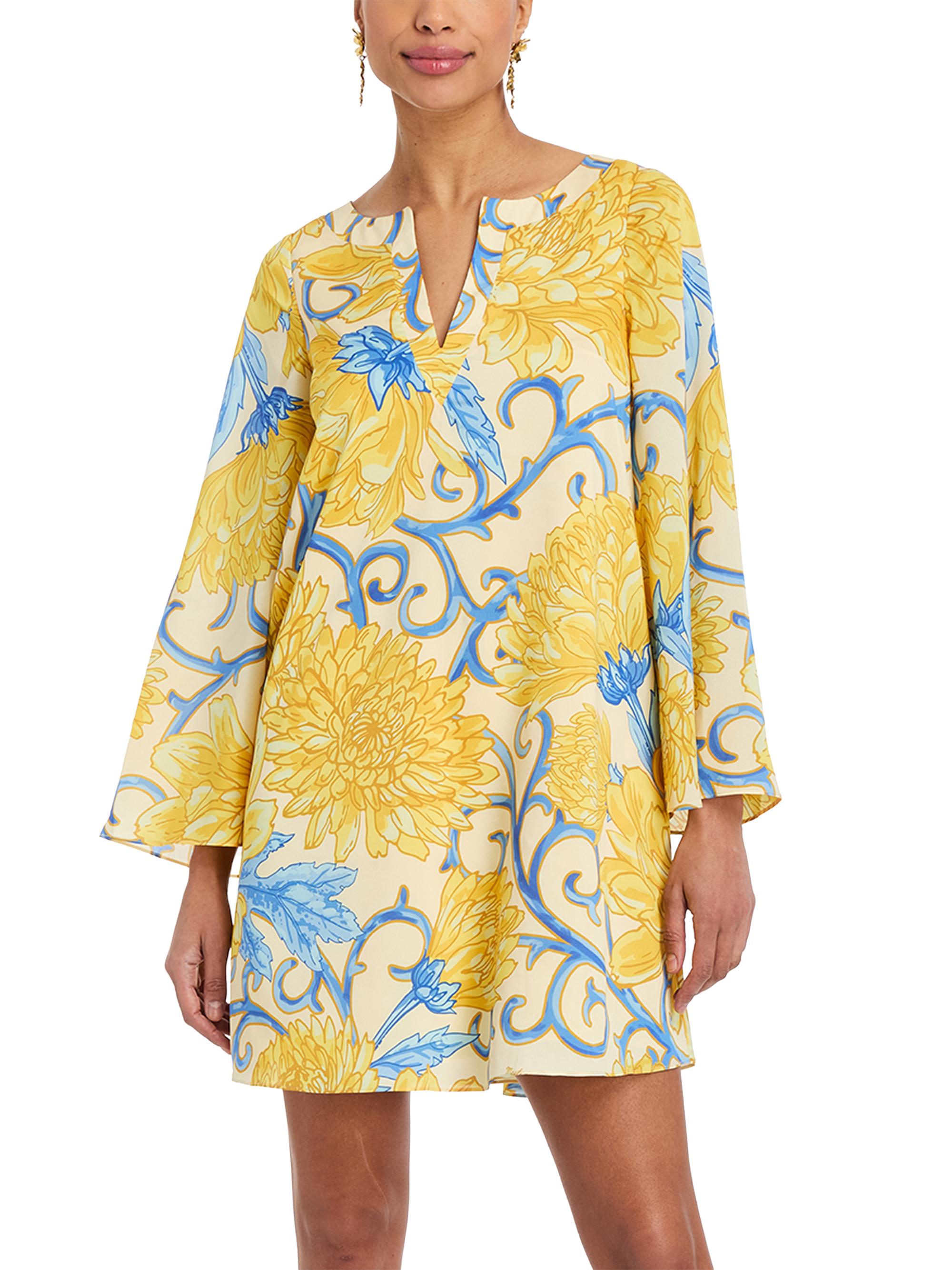 Mestiza New York Women's Cabo Belted Mini Caftan - Yellow Blue