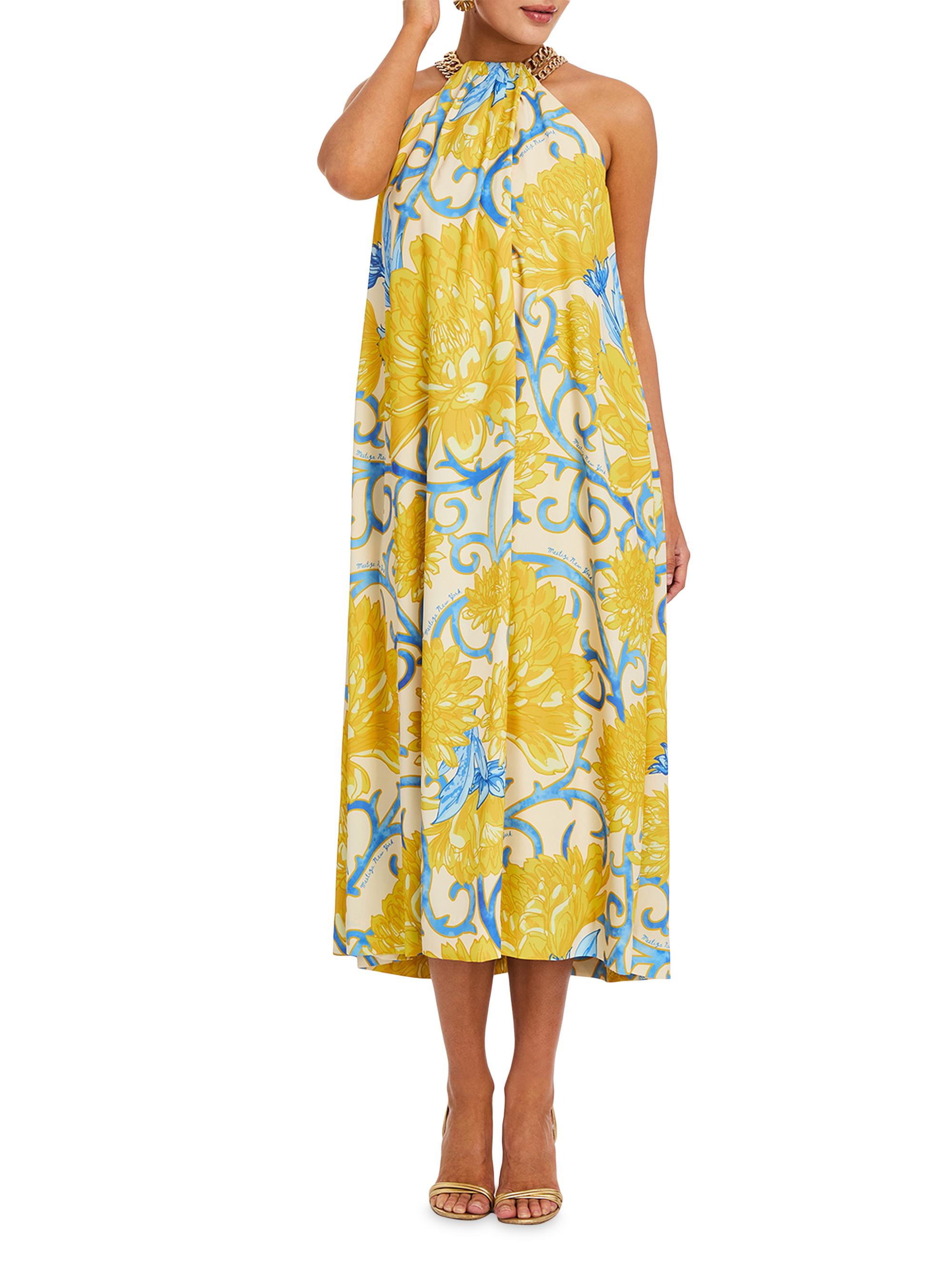 Mestiza New York Women's Bijou Chain Halter Midi-Dress - Yellow Blue