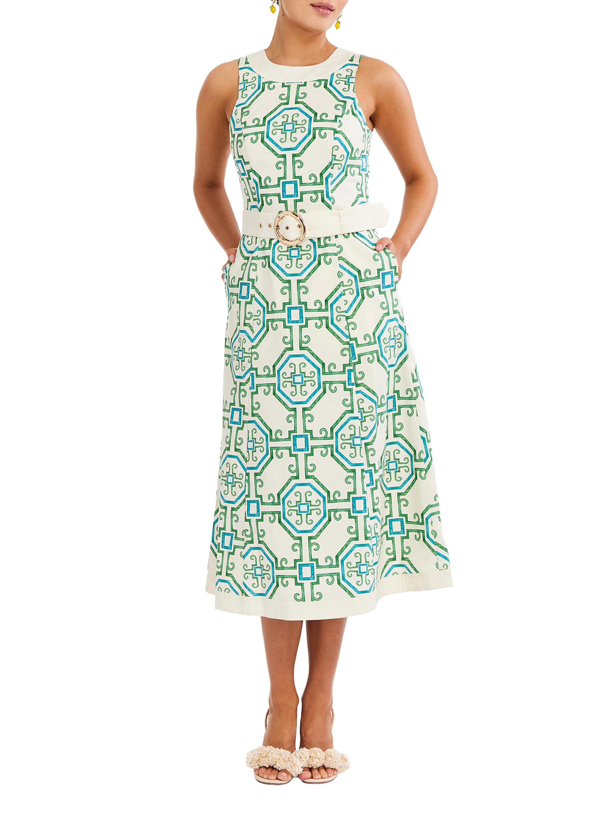 Mestiza New York Women's Louisa Tile-Print Midi-Dress - Tile Green
