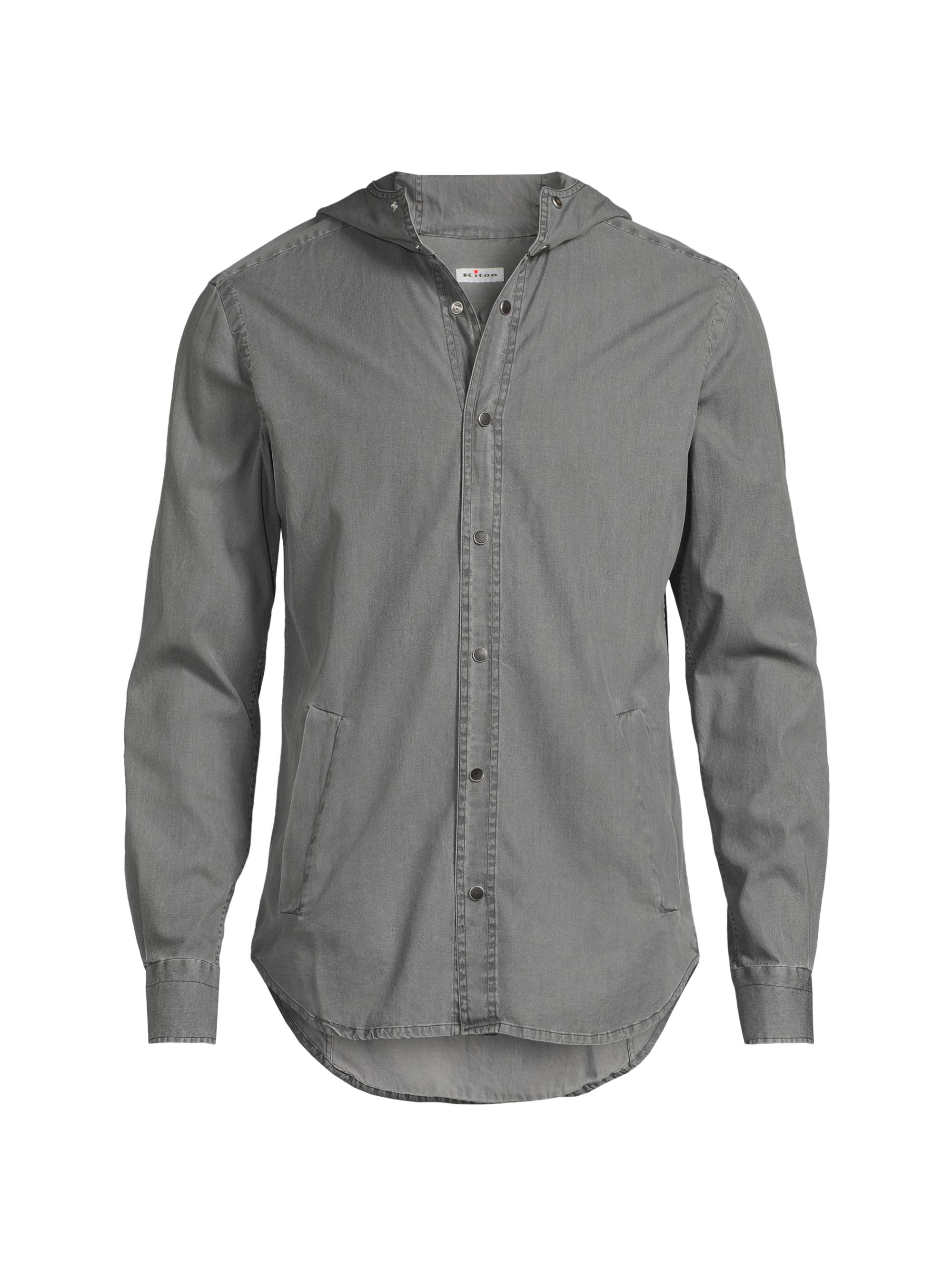 Kiton Men's Mariano Hooded Chambray Shirt - Medium Grey