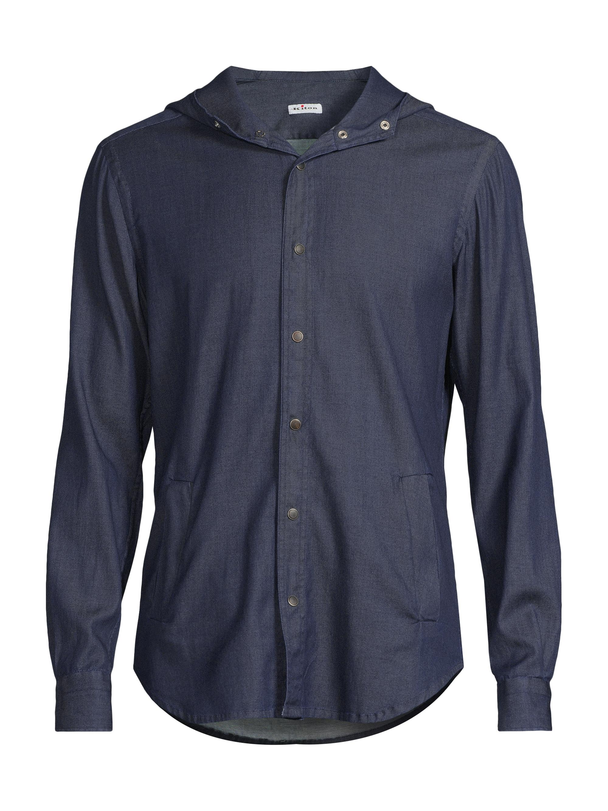 Kiton Men's Mariano Chambray Hooded Shirt - Dark Blue