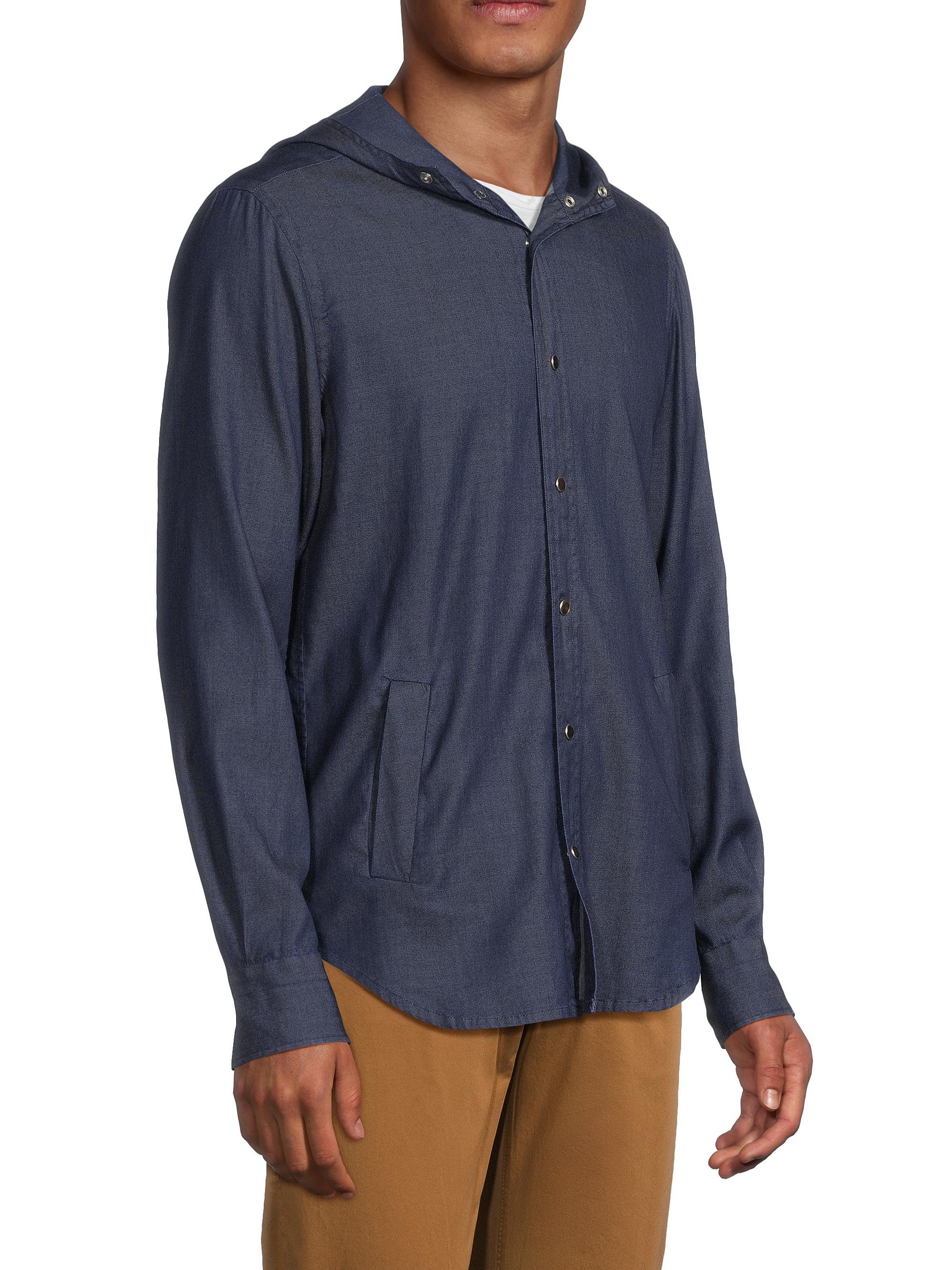 hooded dress shirt Donna Karan Weekend Women's Long-Sleeve Jacket - Nightfall 5% Polyester Blend Length Batch Men's Knit Hooded Shirt