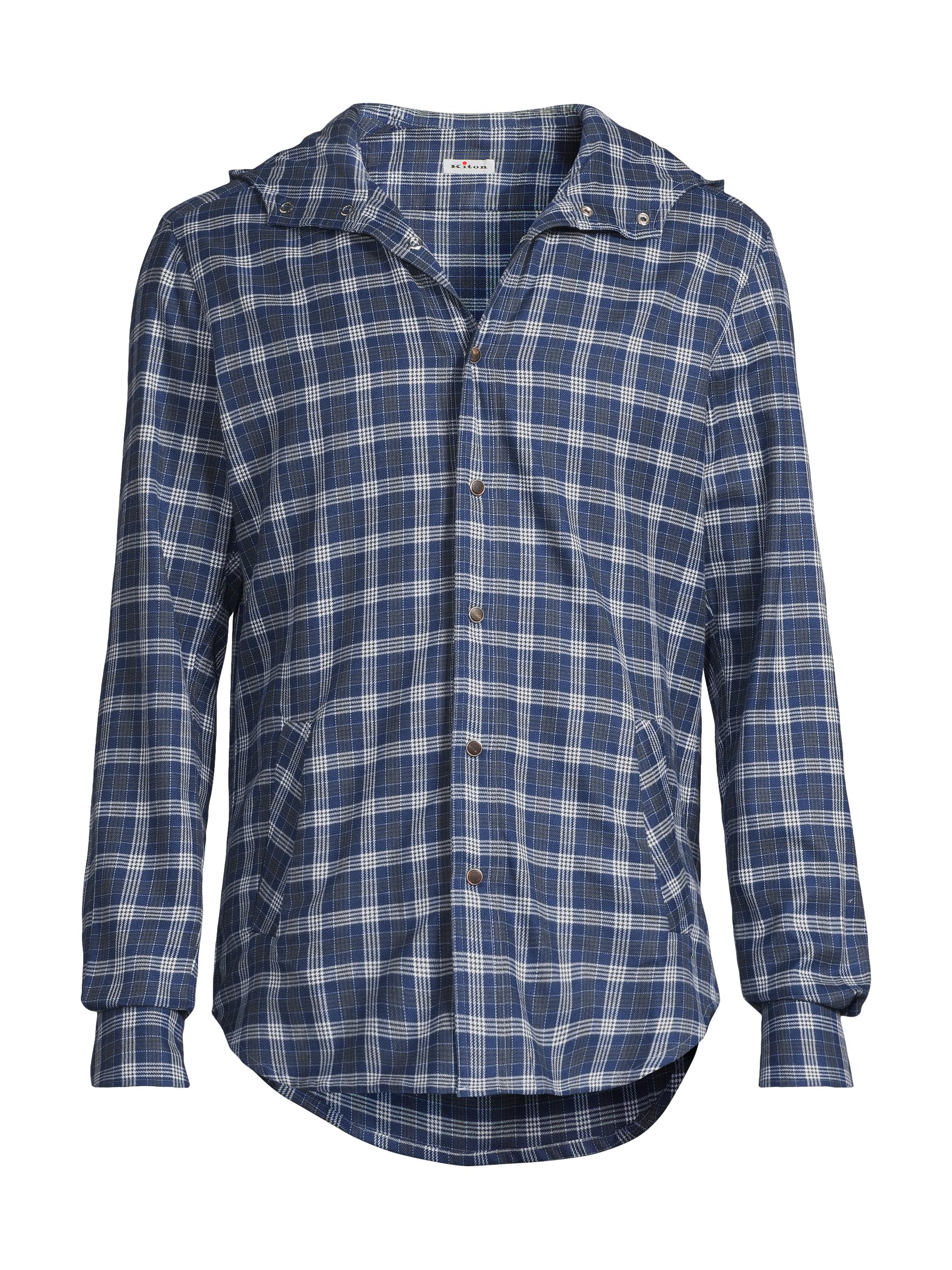 Kiton Men's Mariano Glen Plaid Hooded Shirt - Blue
