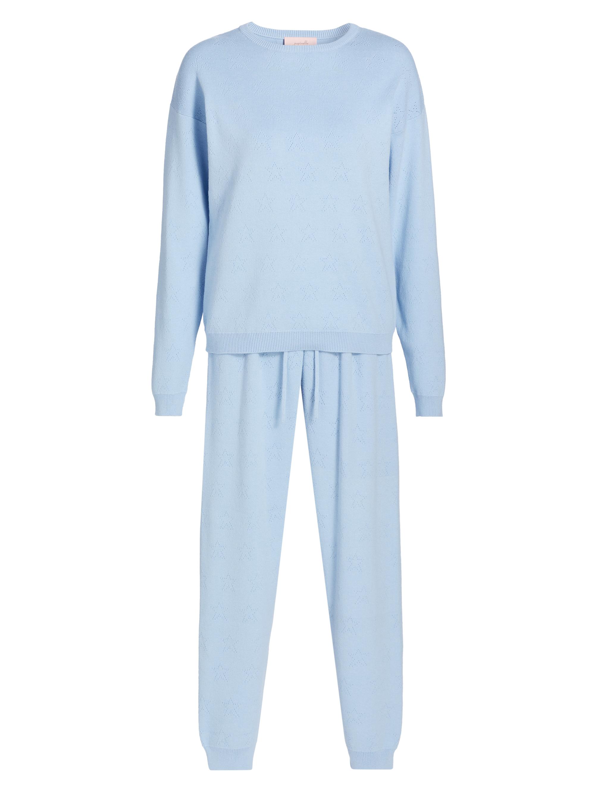 Papinelle Women's Cosy 2-Piece Pointelle-Knit Jogger Set - Winter Blue