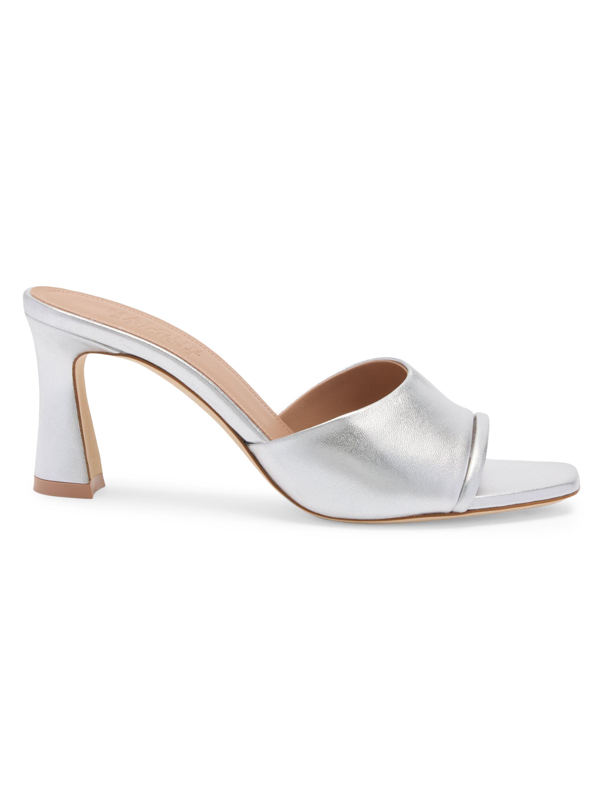 Malone Souliers Women's Roxanne 0MM Metallic Leather Block Heel Sandals - Silver Silver