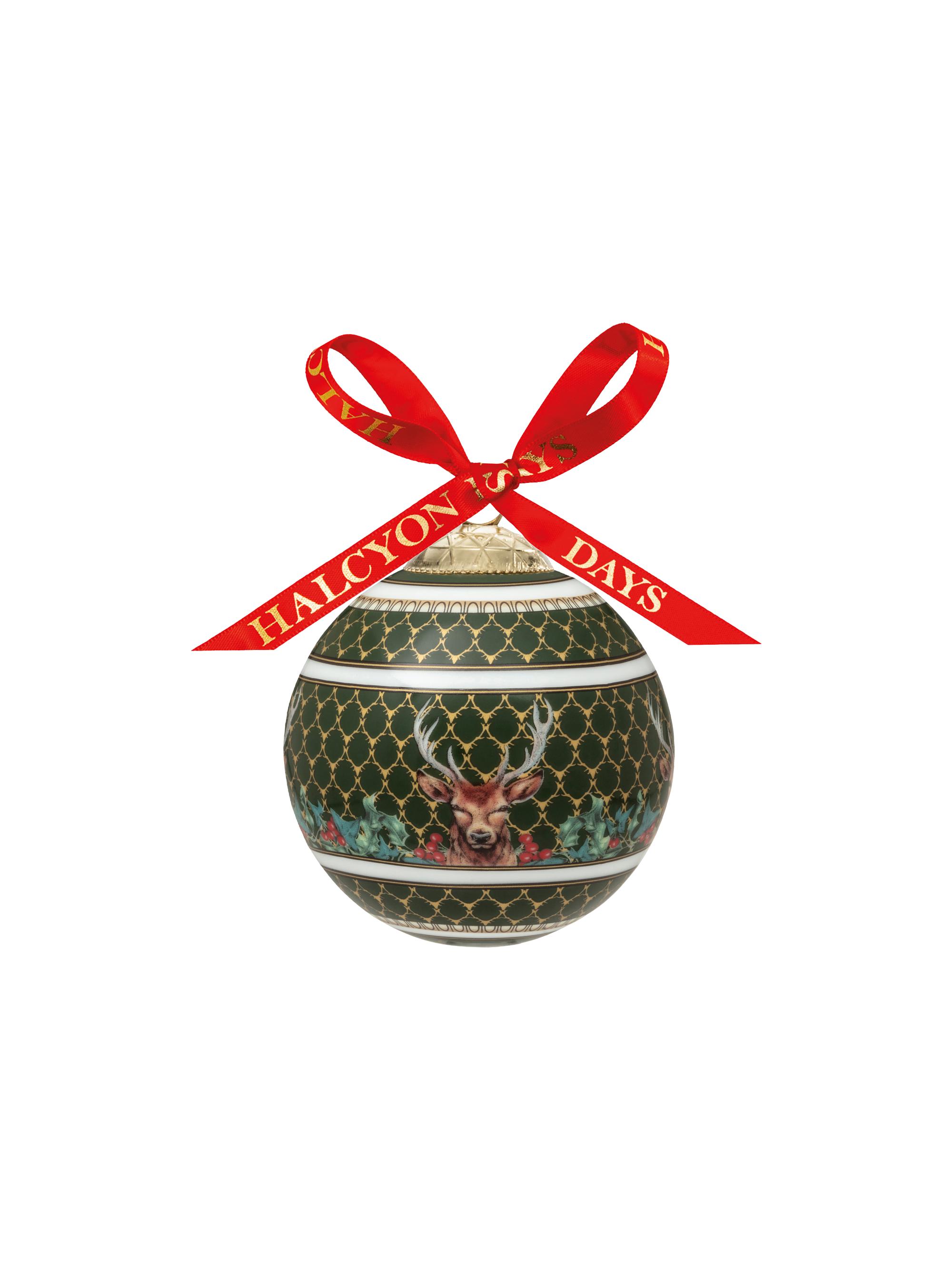 Halcyon Days Antler Trellis Stag Printed Ornament - Green