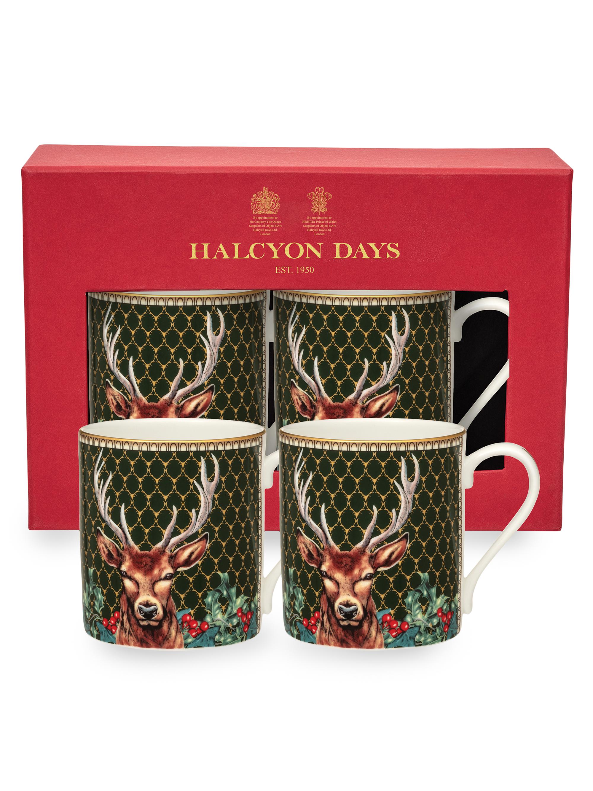 Halcyon Days Antler Trellis with Stag Mugs 2-Piece Set - Green