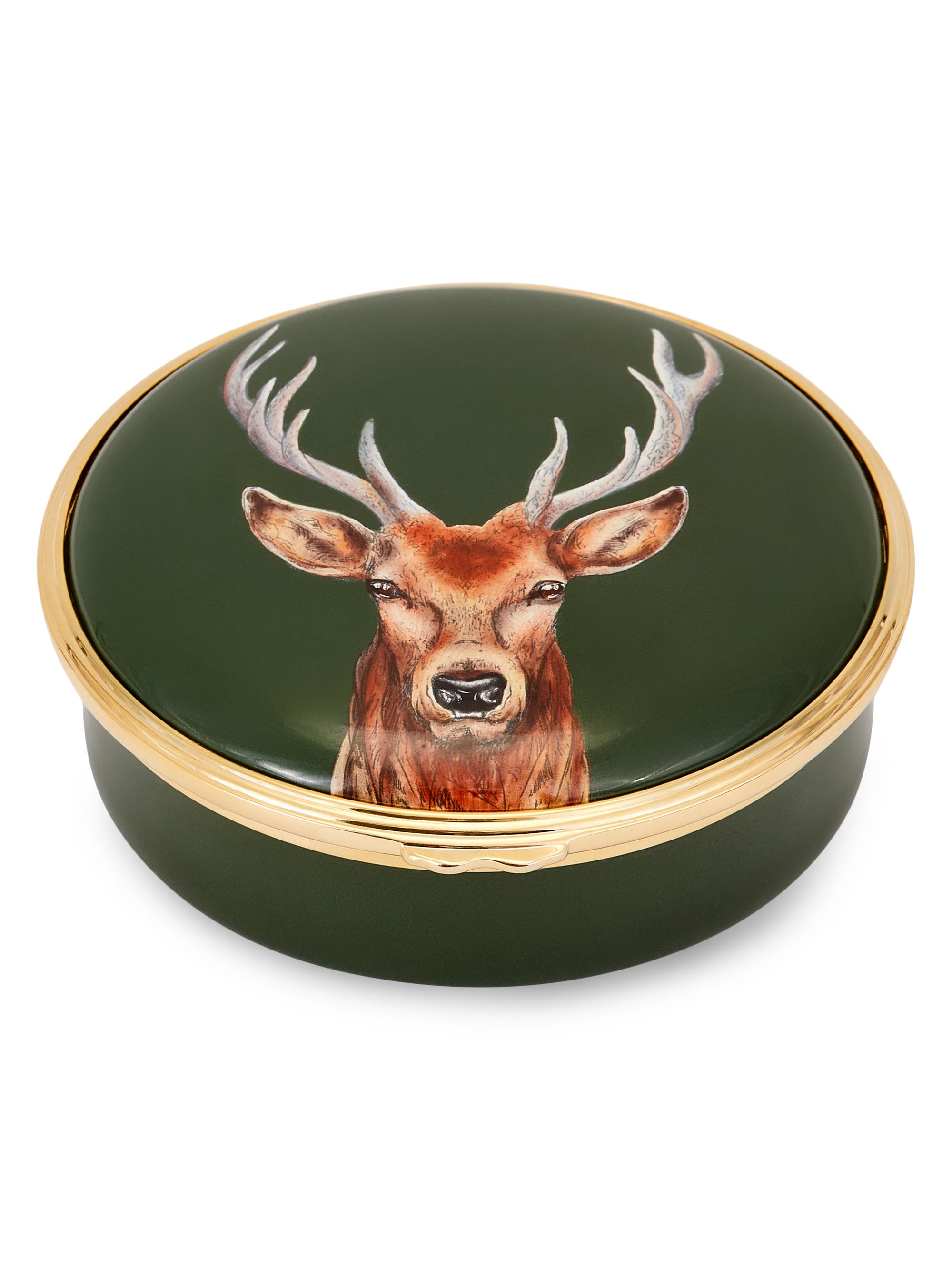Halcyon Days Woodland Wildlife Stag Enamel Box - Green