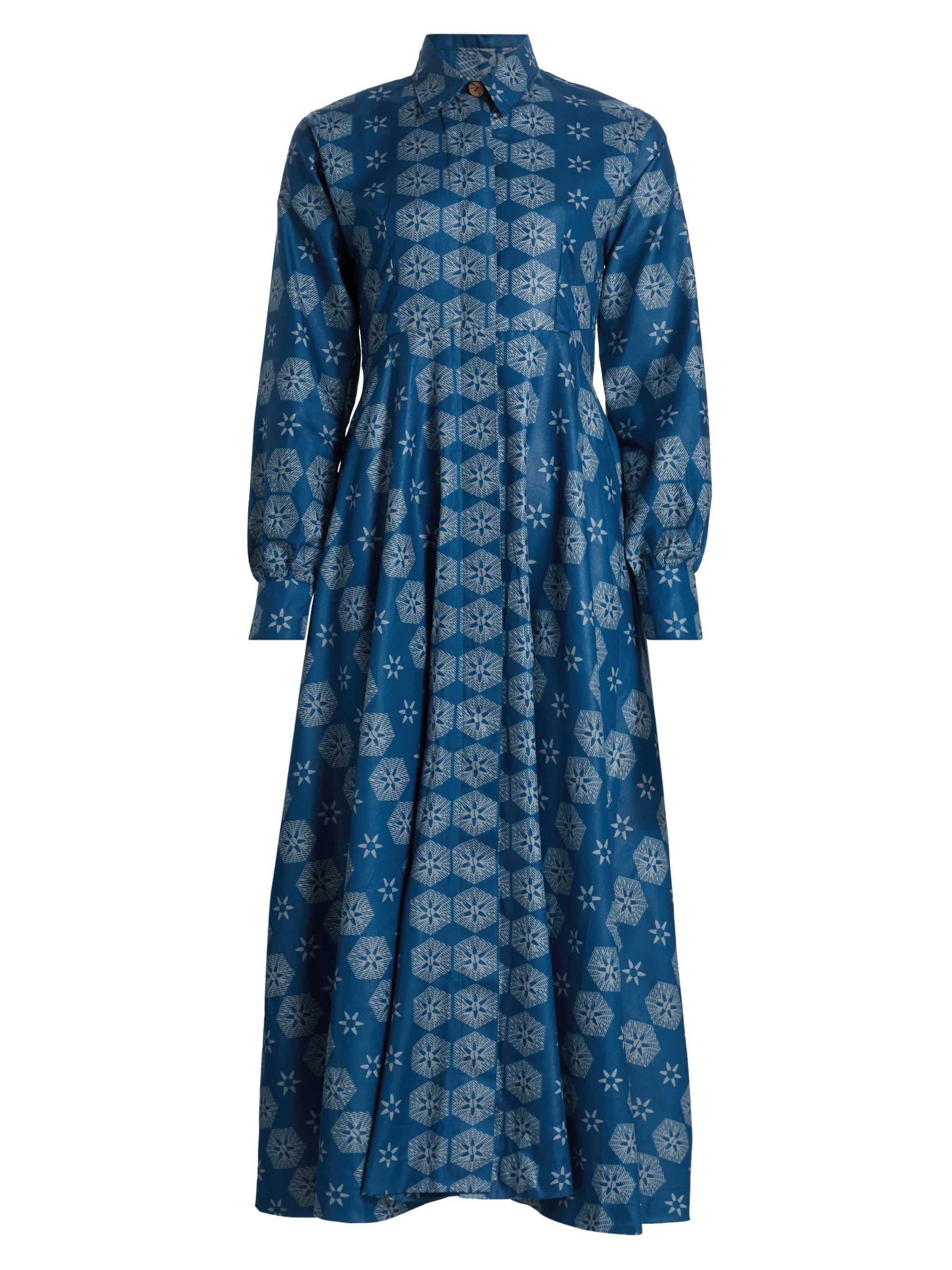Elisamama Women's Fayo Printed Cotton Shirtdress - Blue