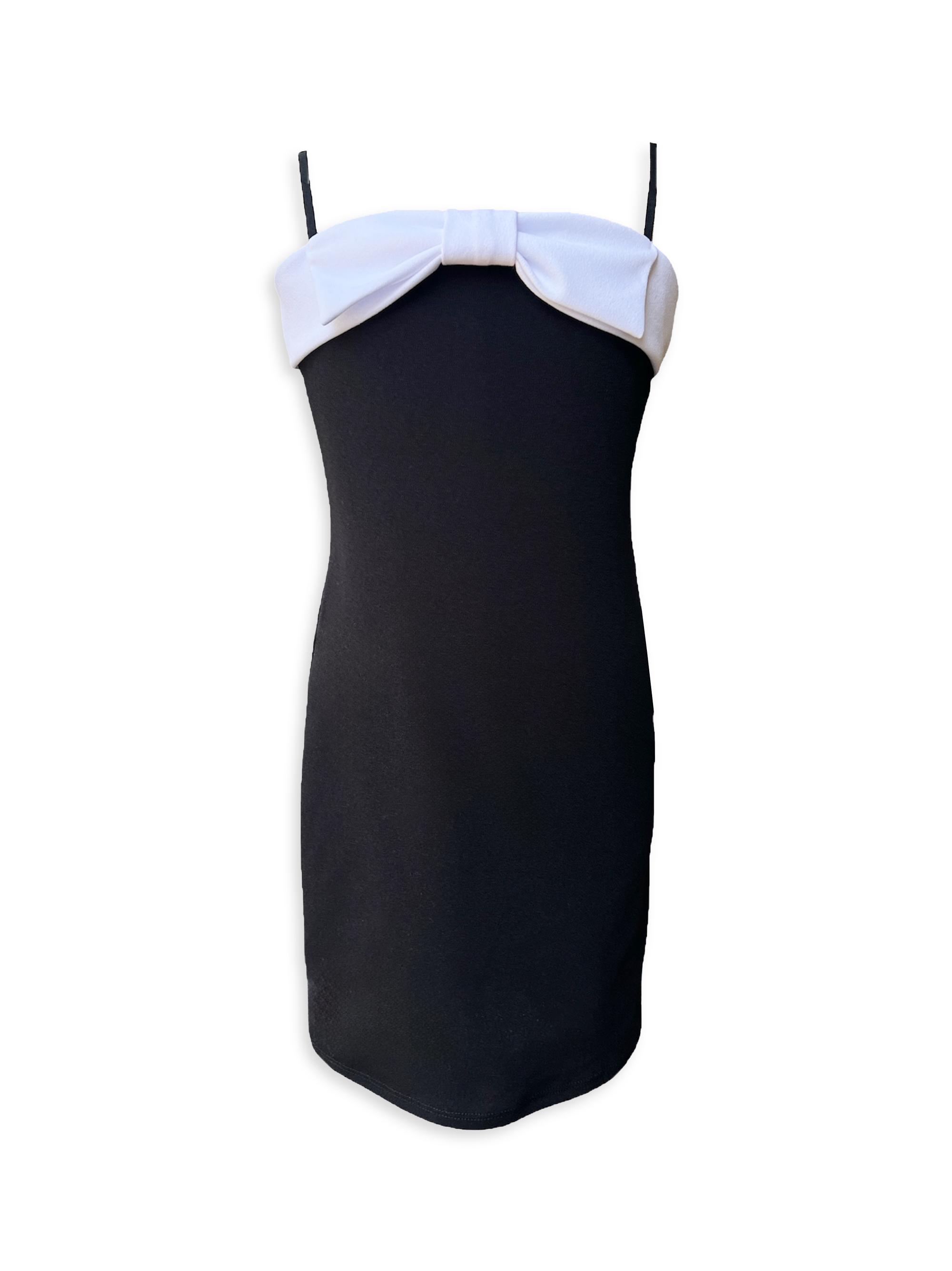 Un Deux Trois Girl's Bow-Accented Crepe Fitted Dress - Black