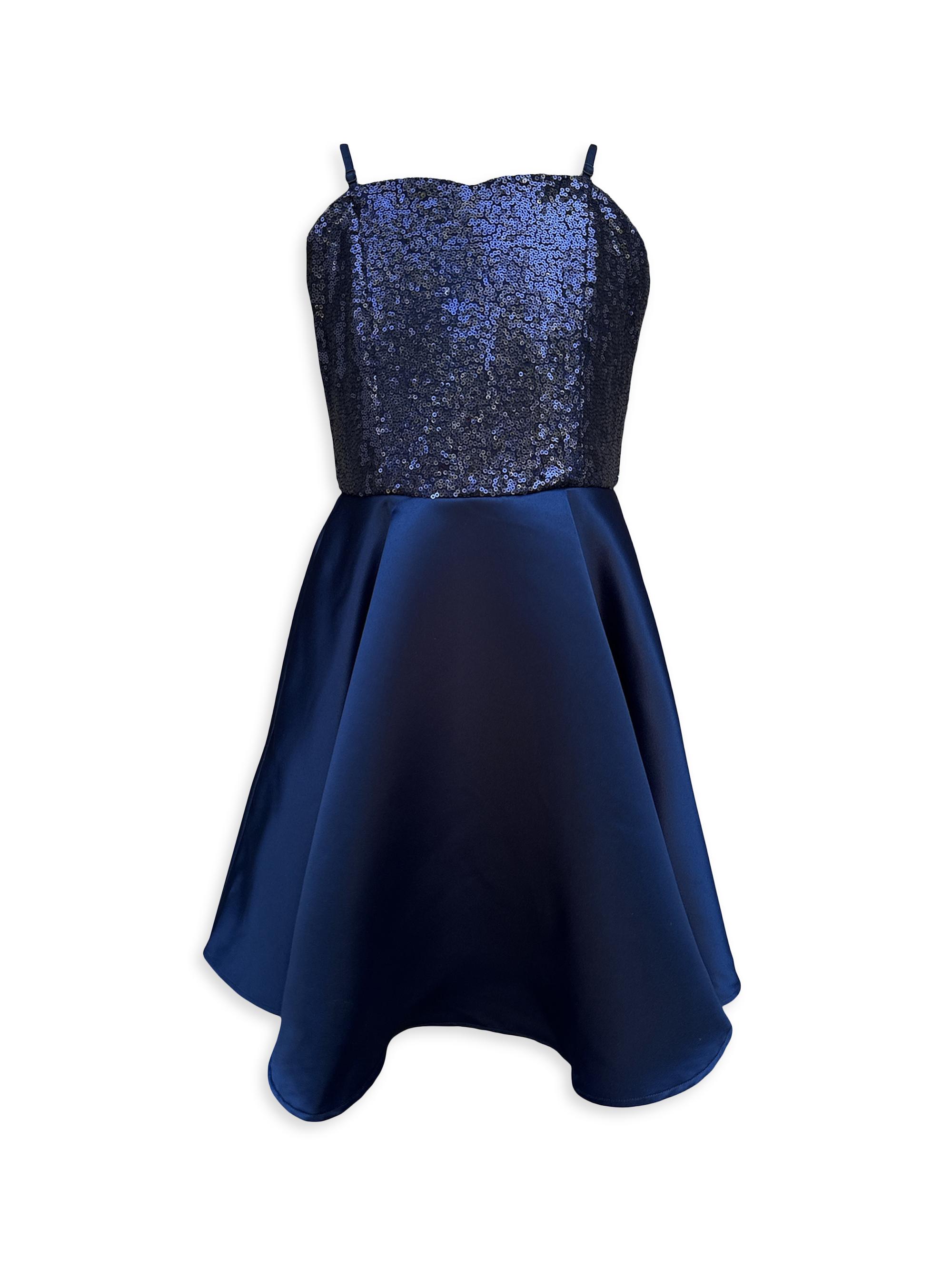 Un Deux Trois Girl's Sequin & Satin Dress - Navy