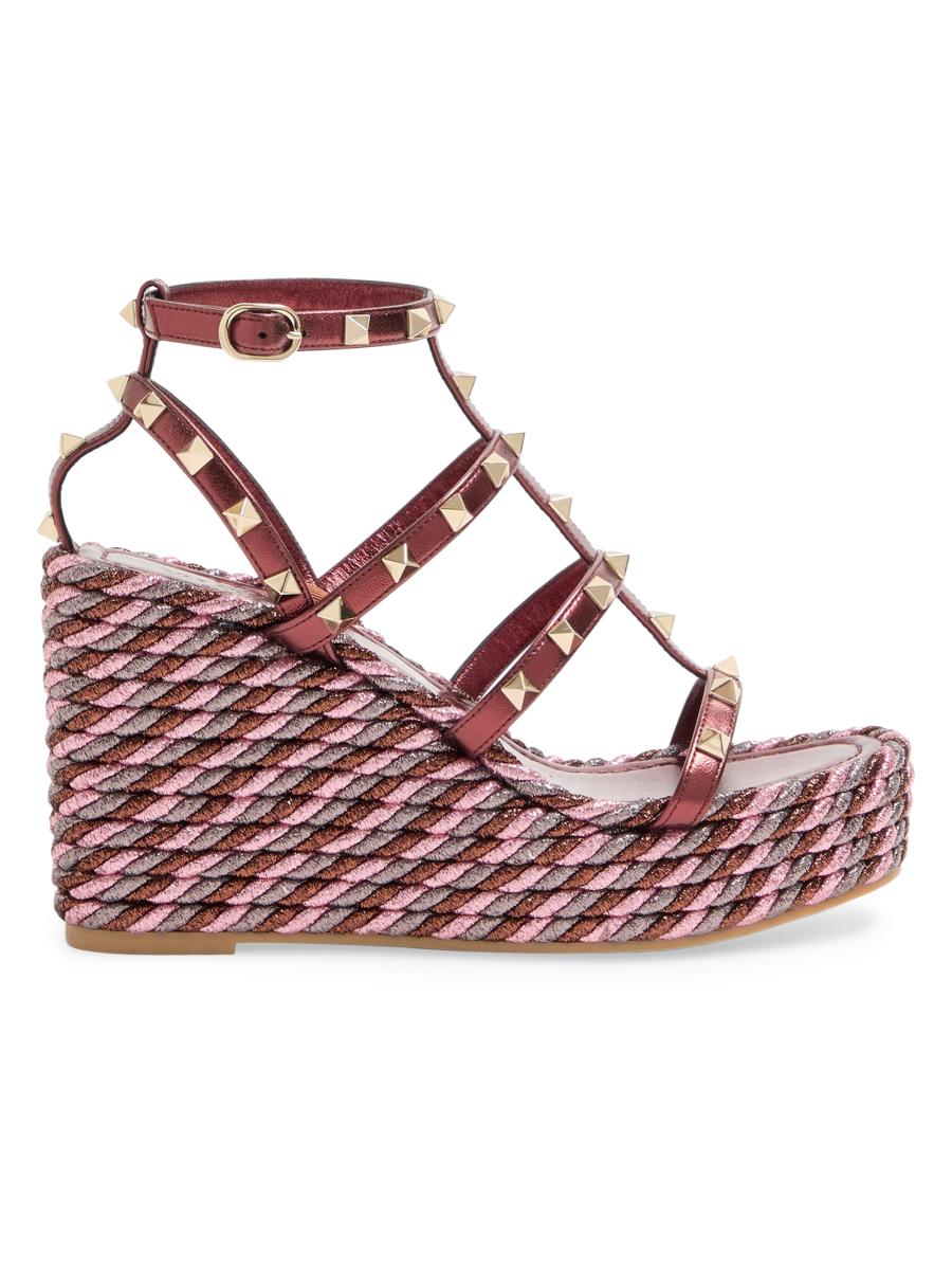 サンダル・ミュール ROCKSTUD WEDGES Valentino Garavani Rockstud 95MM Wedge Sandals in Laminated