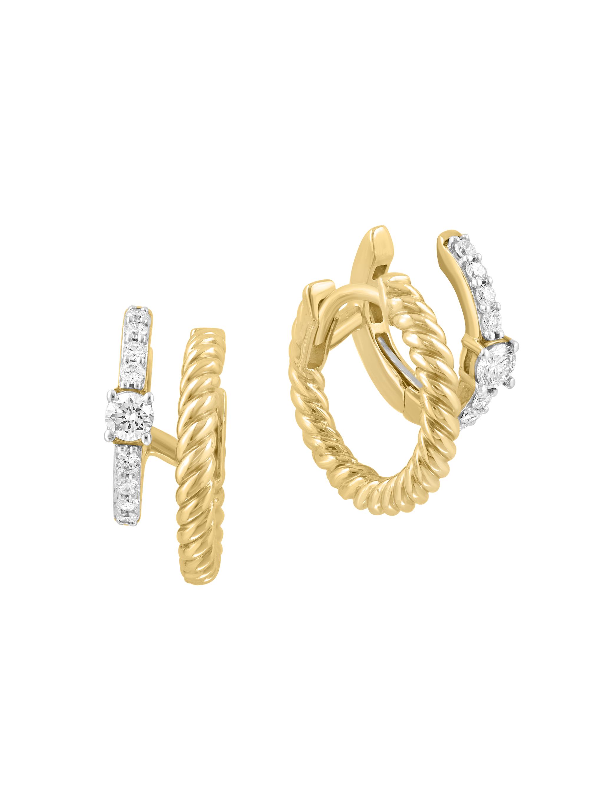 Saks Fifth Avenue Collection Women's 14K Yellow Gold & 0.29 TCW Diamond Double-Hoop Earrings - Yellow Gold
