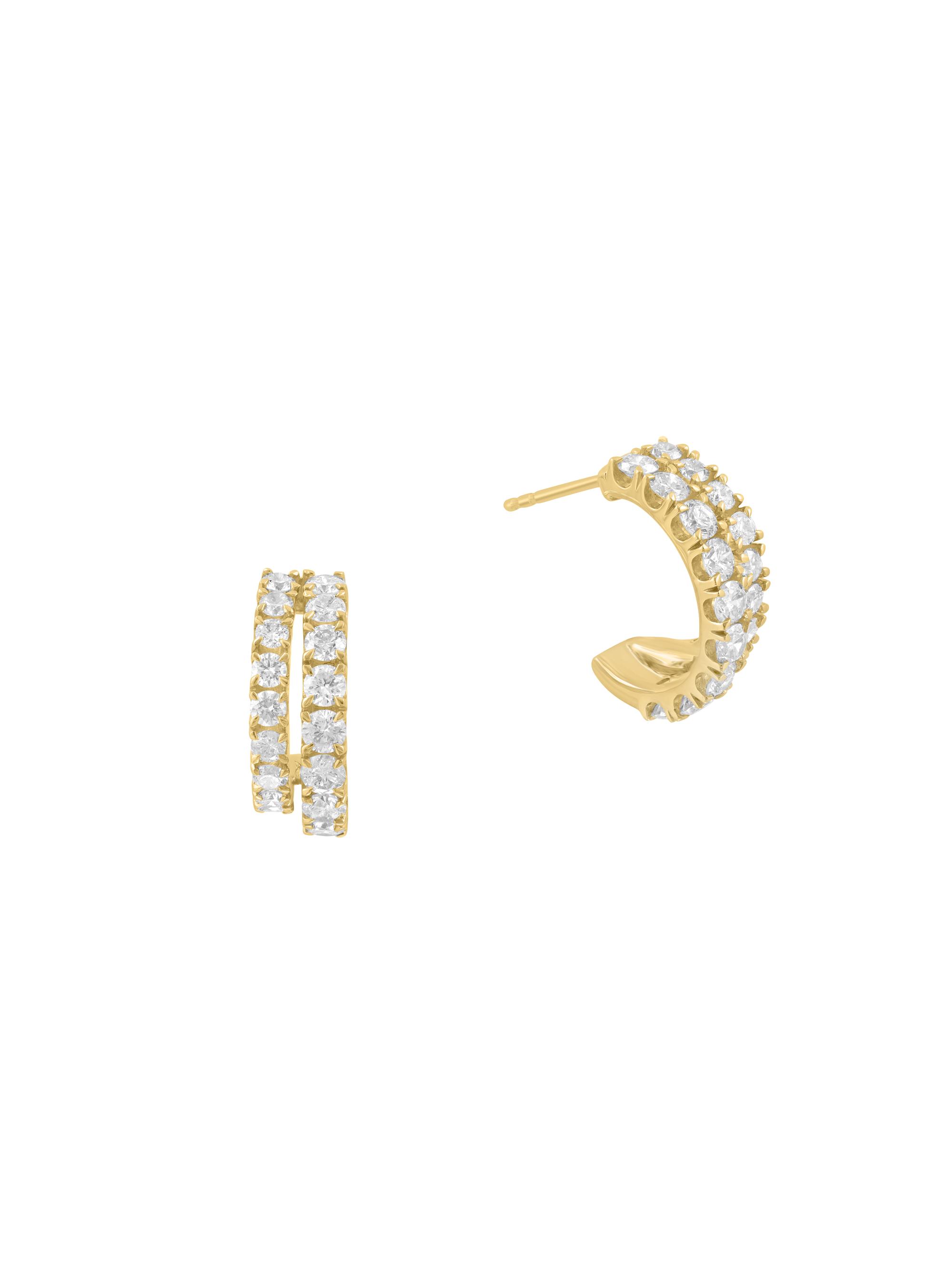 Saks Fifth Avenue Collection Women's 14K Yellow Gold & 1.41 TCW Diamond Double-Hoop Earrings - Yellow Gold