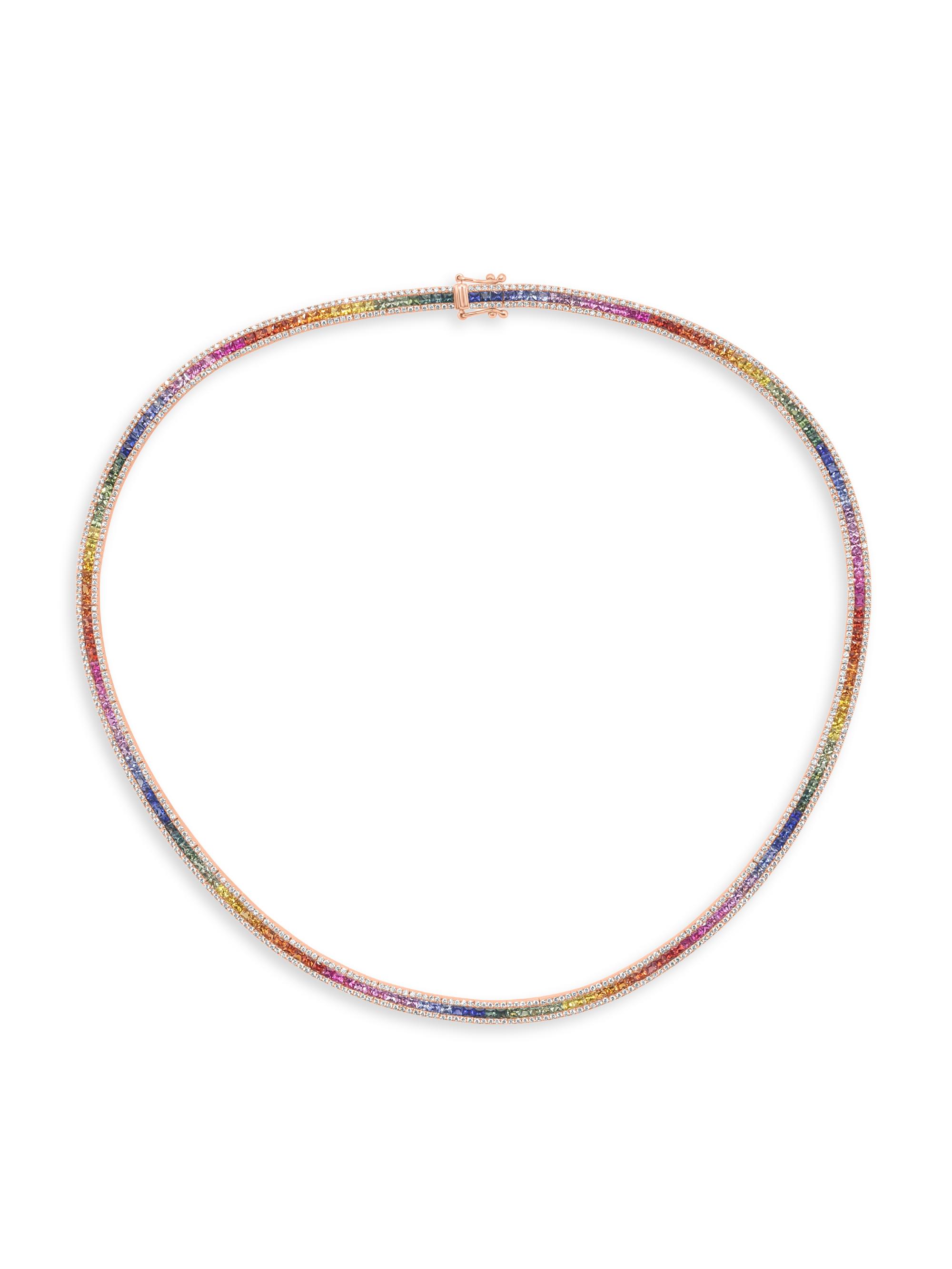 Saks Fifth Avenue Collection Women's 14K Rose Gold, Rainbow Sapphire & 2.70 TCW Diamond Tennis Necklace - Rose Gold