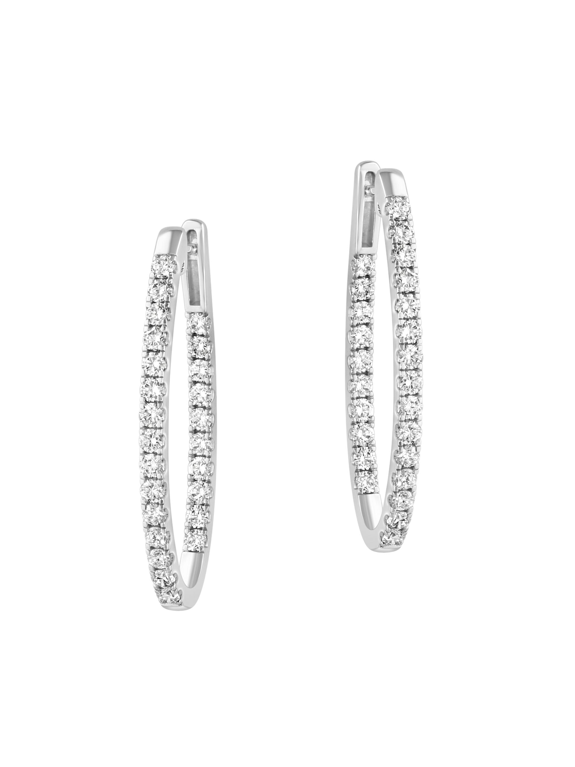 Saks Fifth Avenue Collection Women's 14K White Gold & 1.96 TCW Lab-Grown Diamond Oval Hoop Earrings - White Gold