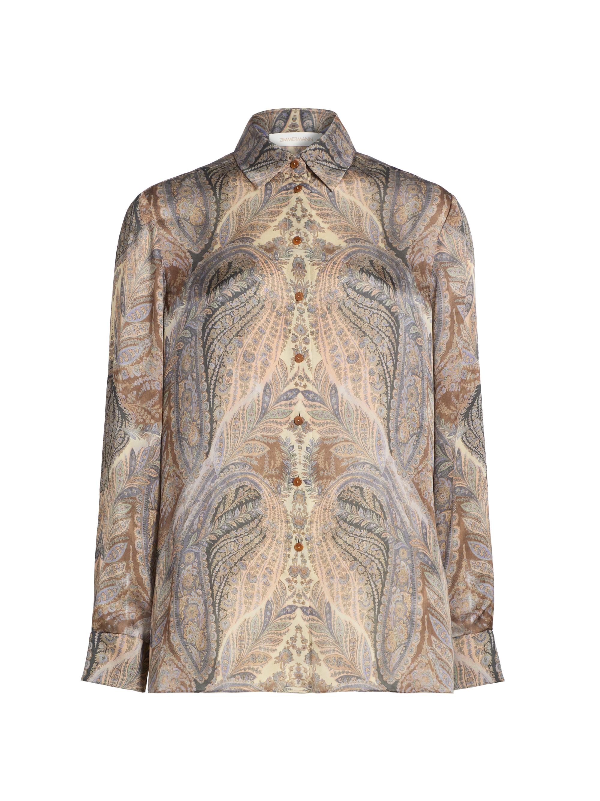 Zimmermann Women's Hypnotic Silk Satin Shirt - Denim Paisley