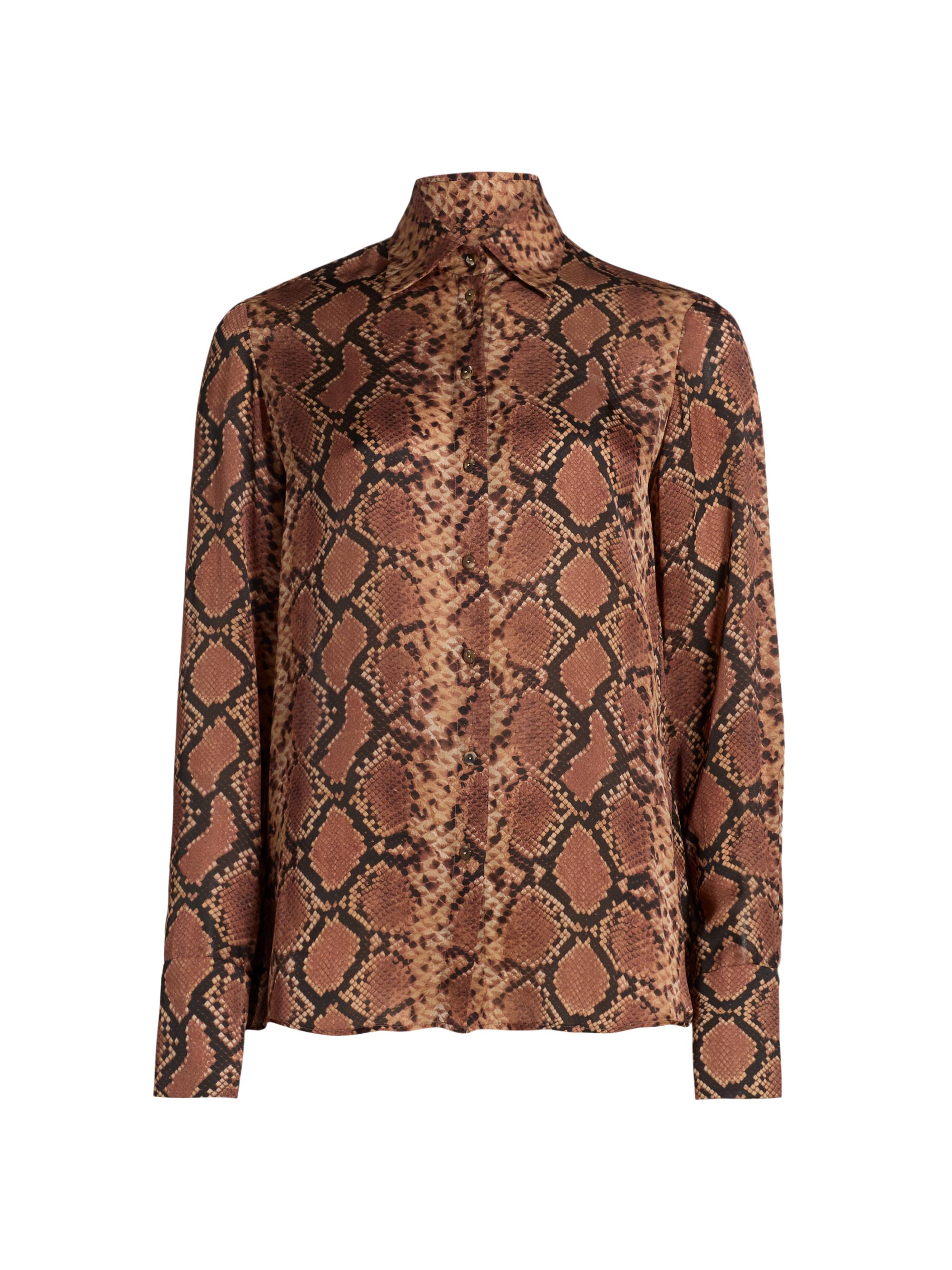 Zimmermann Women's Hypnotic Snake Silk Button-Front Shirt - Toffee Snake