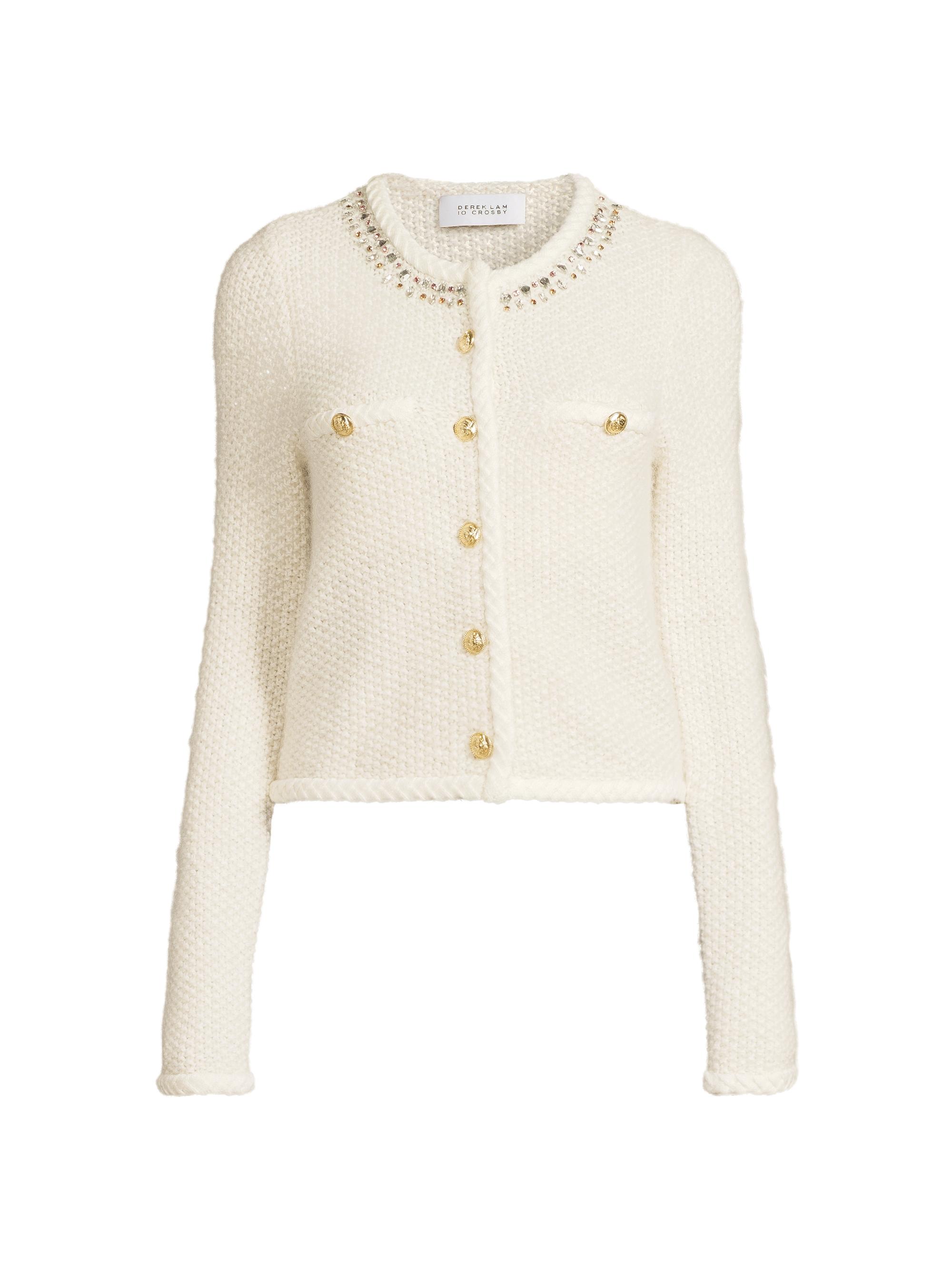 Derek Lam 10 Crosby Women's Zaria Embellished Knit Crewneck Cardigan - Cream