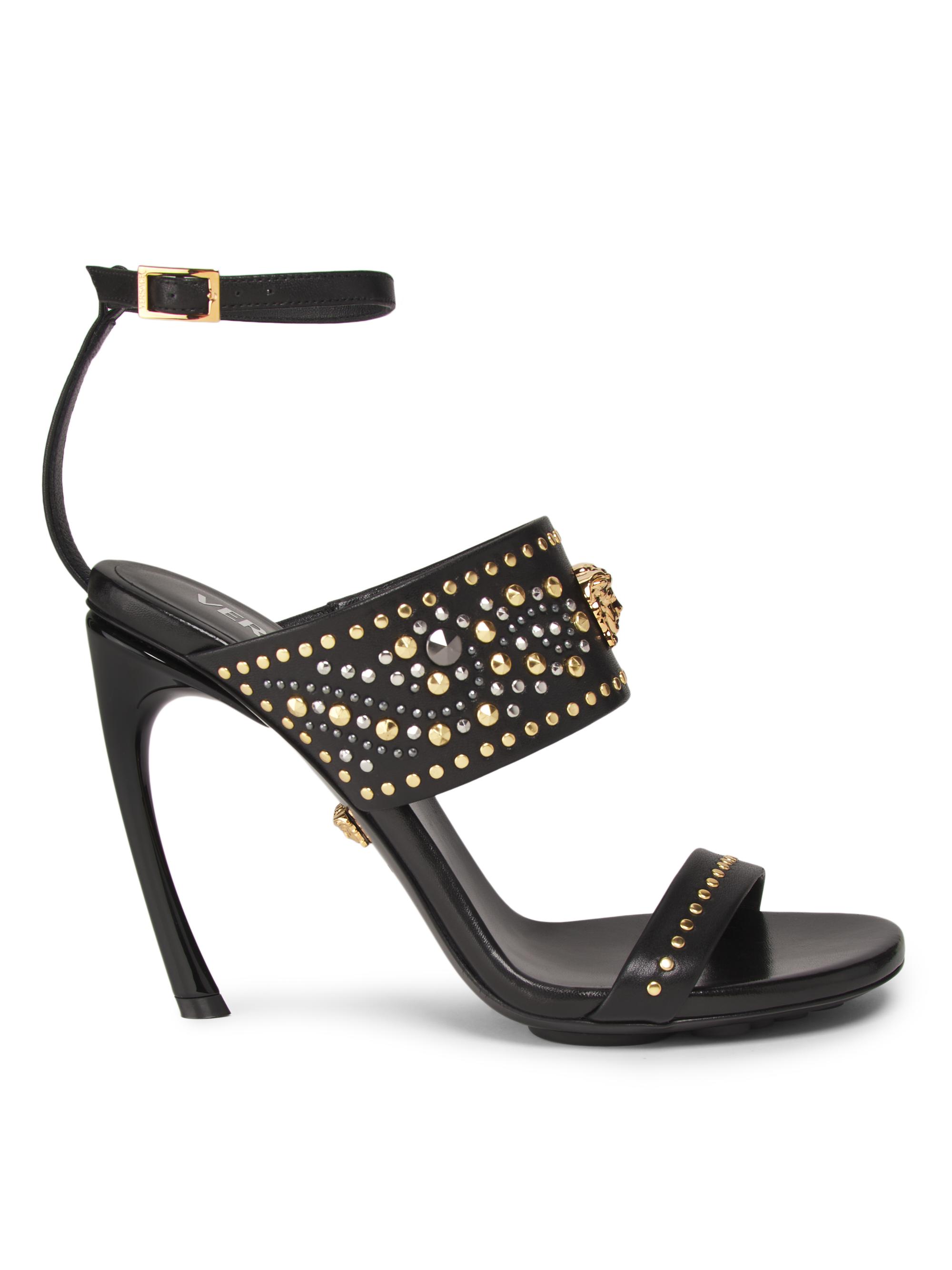 Versace Women's 105MM Medusa Head Embellished-Leather Sandals - Black  Gold Palladium