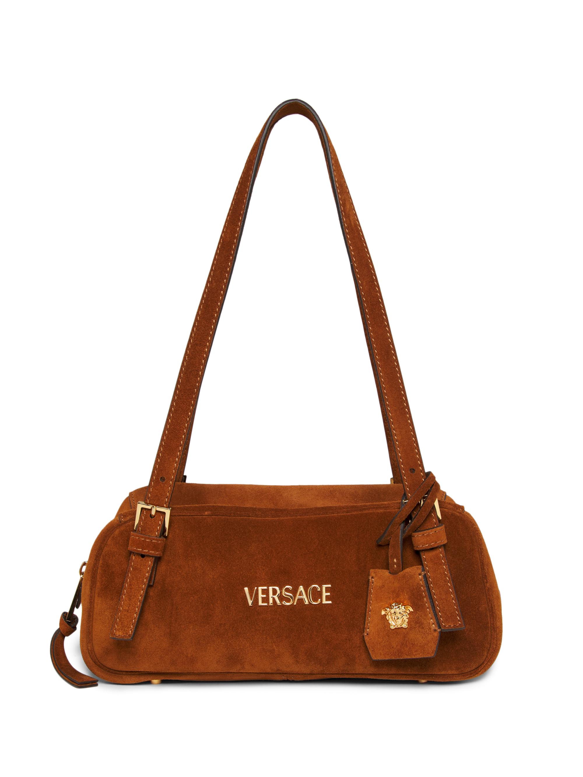 Versace Women's Suede Shoulder Bag - Tobacco Oro