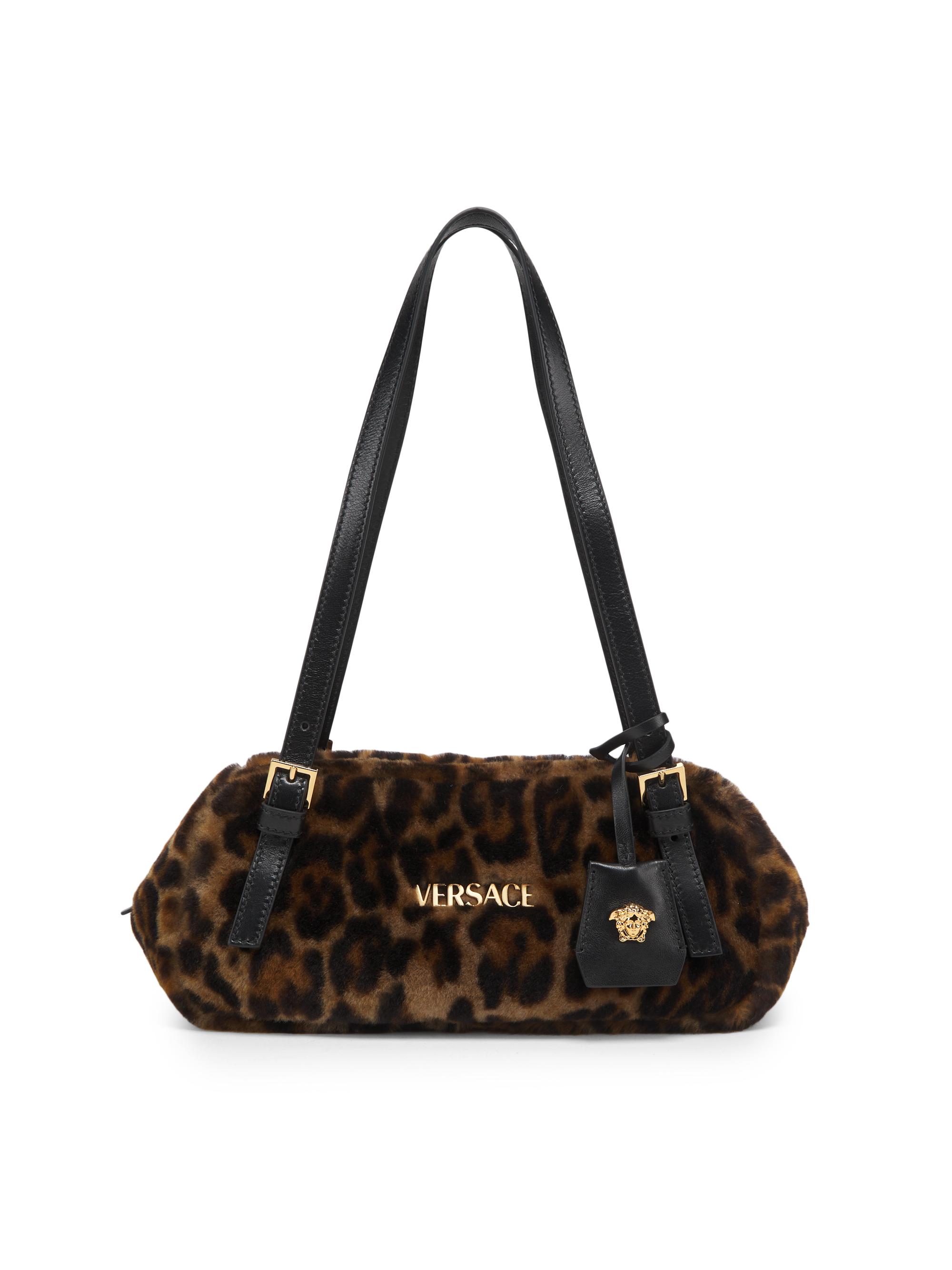 Versace Women's Leopard-Print Shearling Shoulder Bag - Leopard Black  Gold
