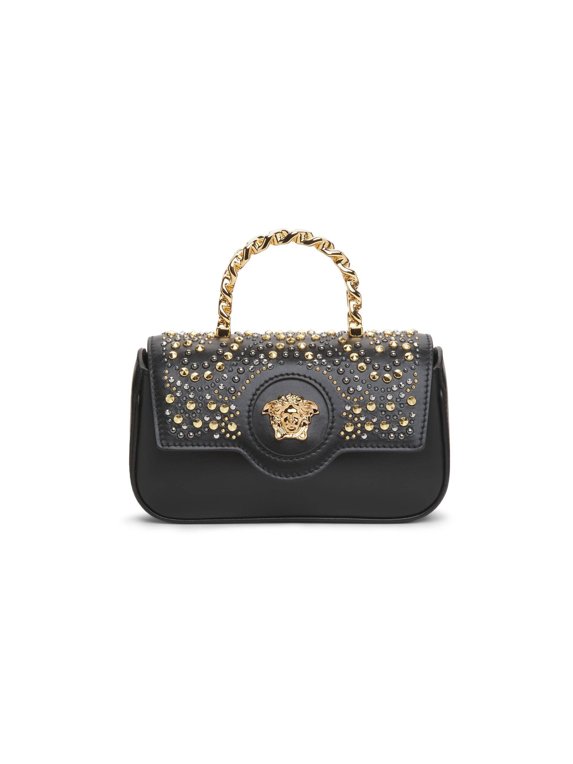 Versace Women's Embellished Mini Leather Top Handle Bag - Black  Gold Palladium