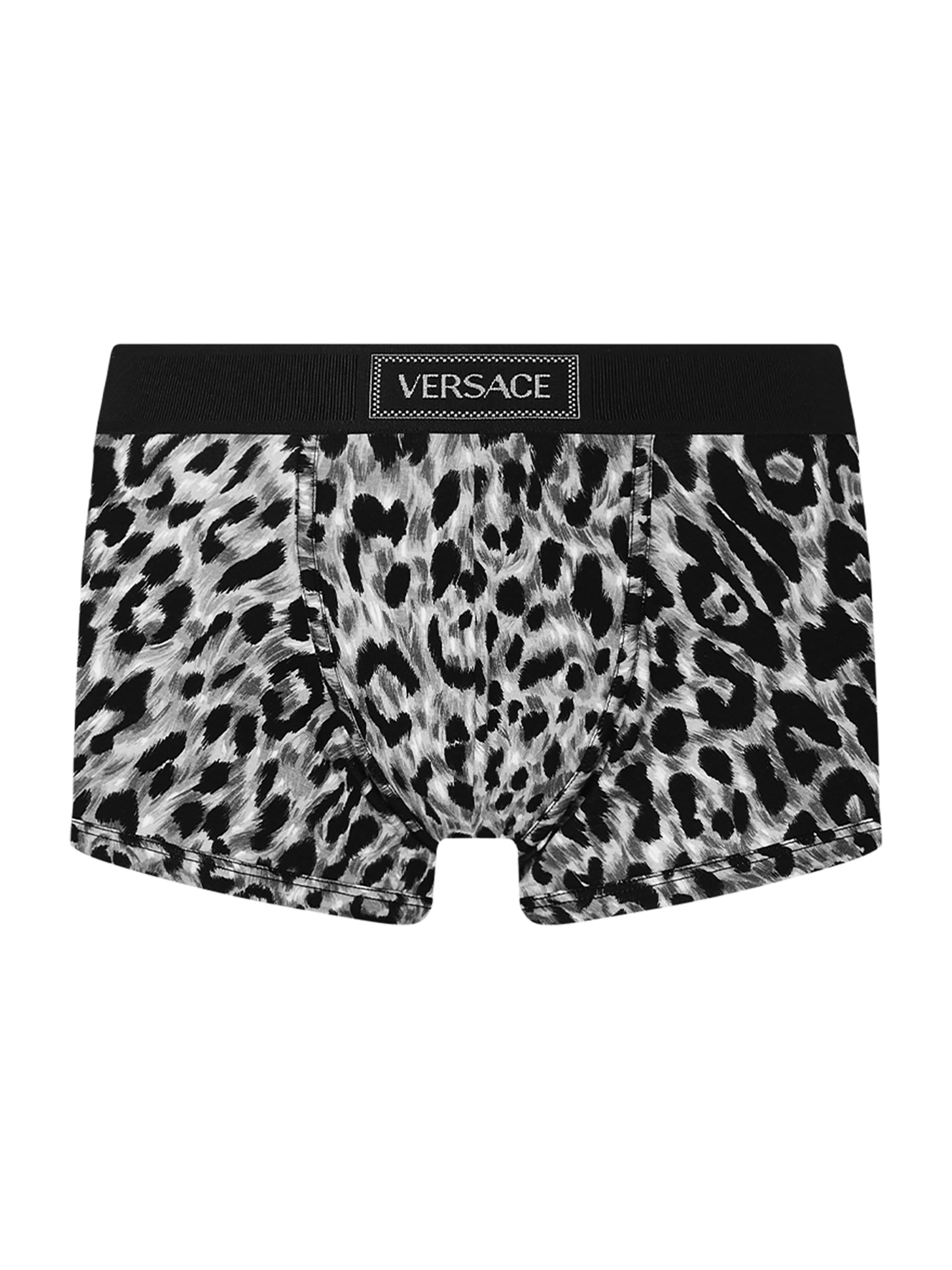 Versace Men's Stretch Leopard Jersey Trunks - Grey Black