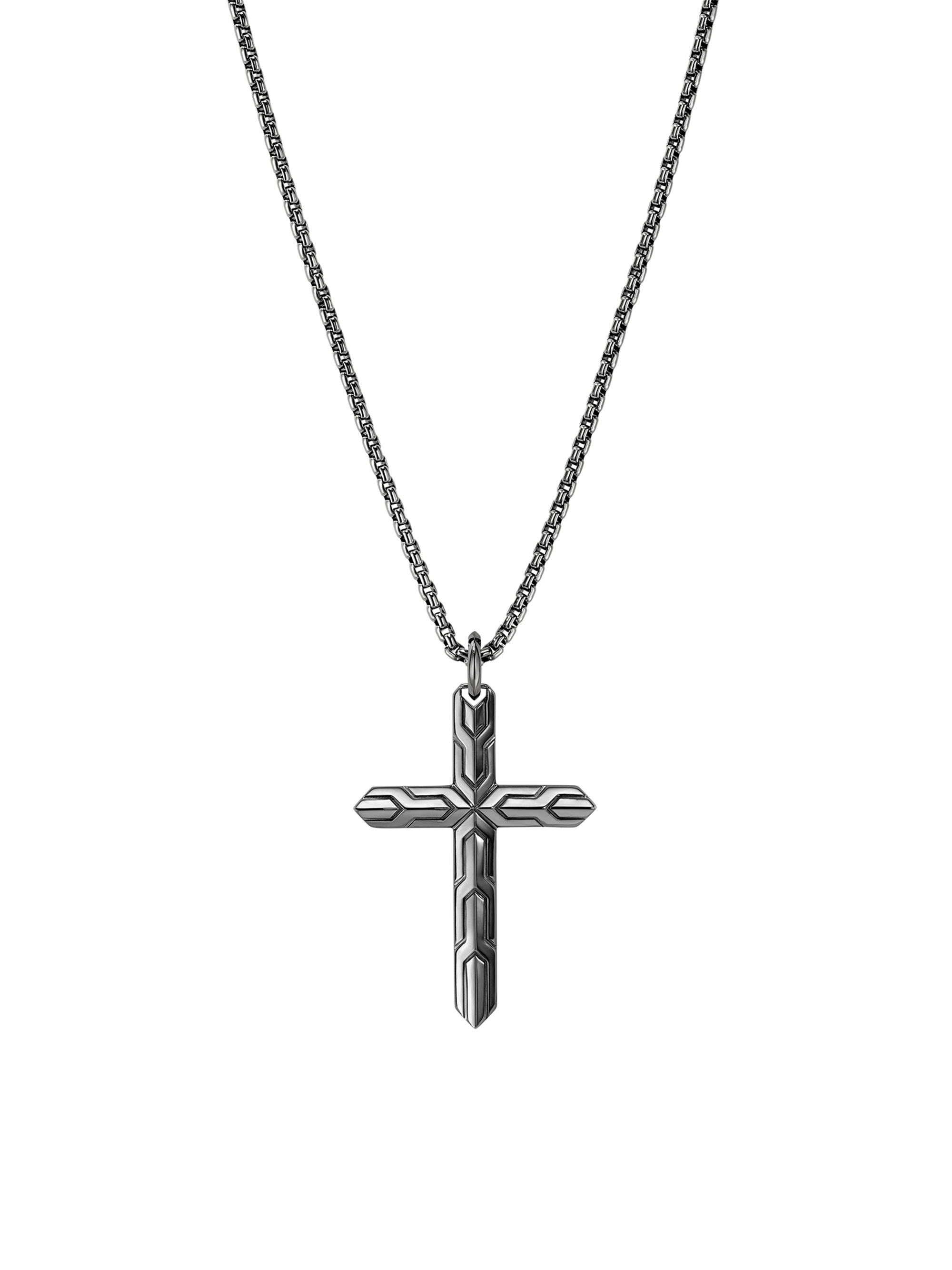 John Hardy Men's Icon Sterling Silver Cross Pendant Necklace - Dark Silver