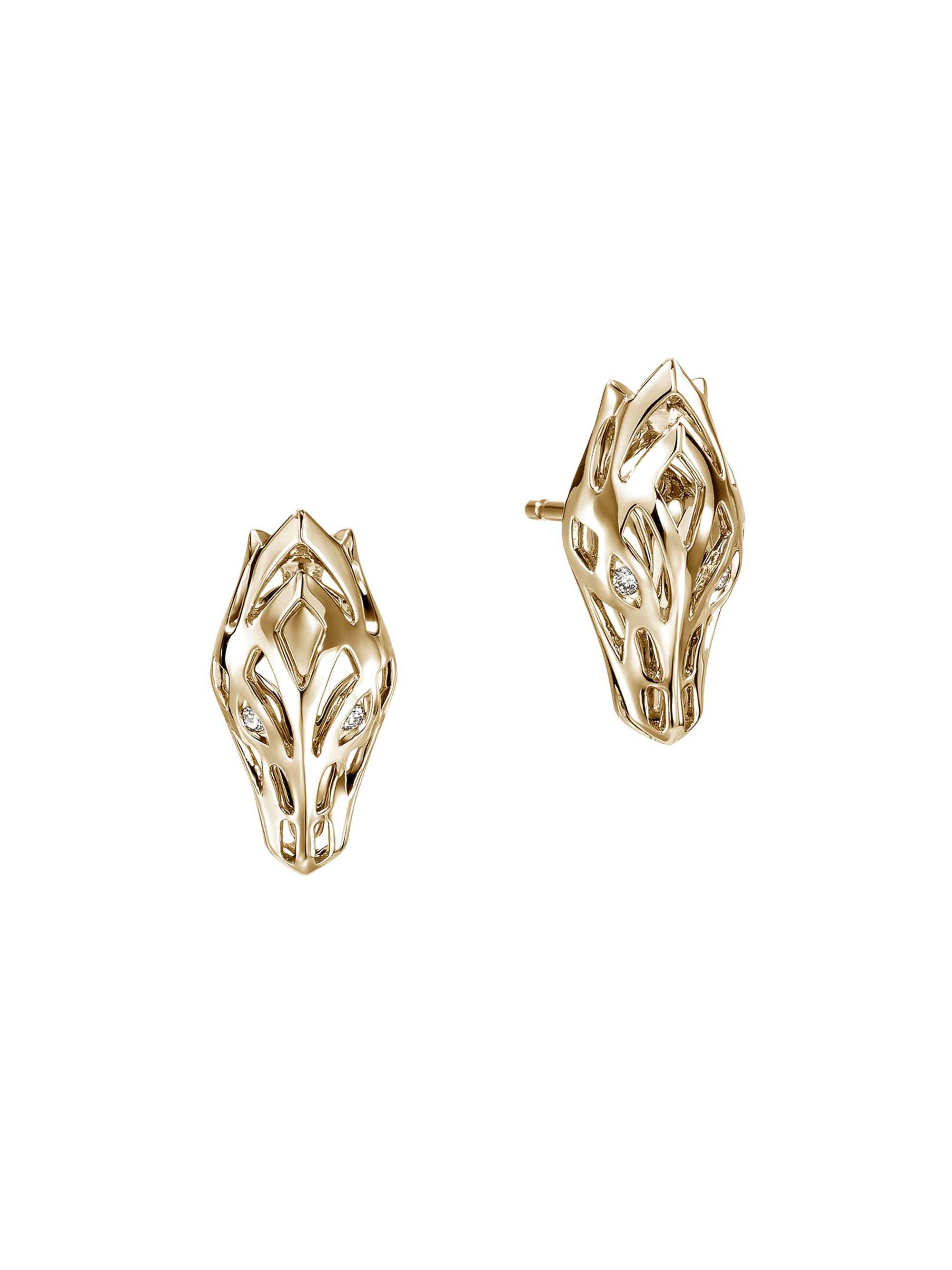 John Hardy Women's Naga Dragon 14K Yellow Gold & 0.03 TCW Diamond Stud Earrings - Gold
