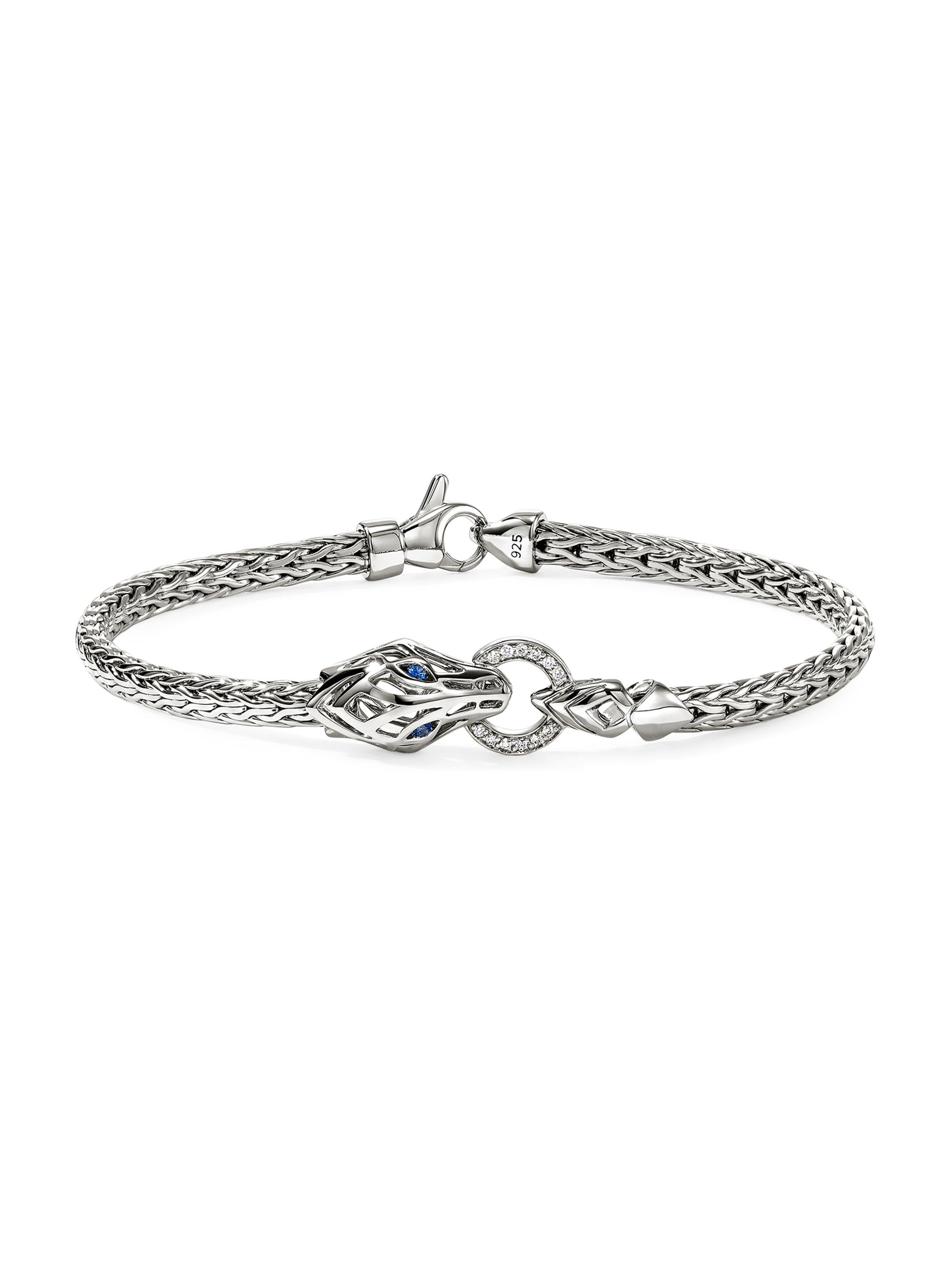 John Hardy Women's Naga Dragon Sterling Silver, 0.04 TCW Diamond & Blue Sapphire Bracelet - Silver