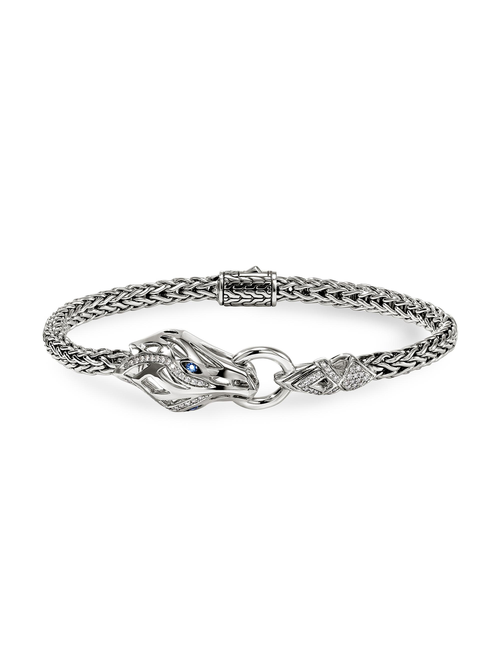 John Hardy Women's Naga Dragon Sterling Silver, 0.22 TCW Diamond & Blue Sapphire Bracelet - Silver
