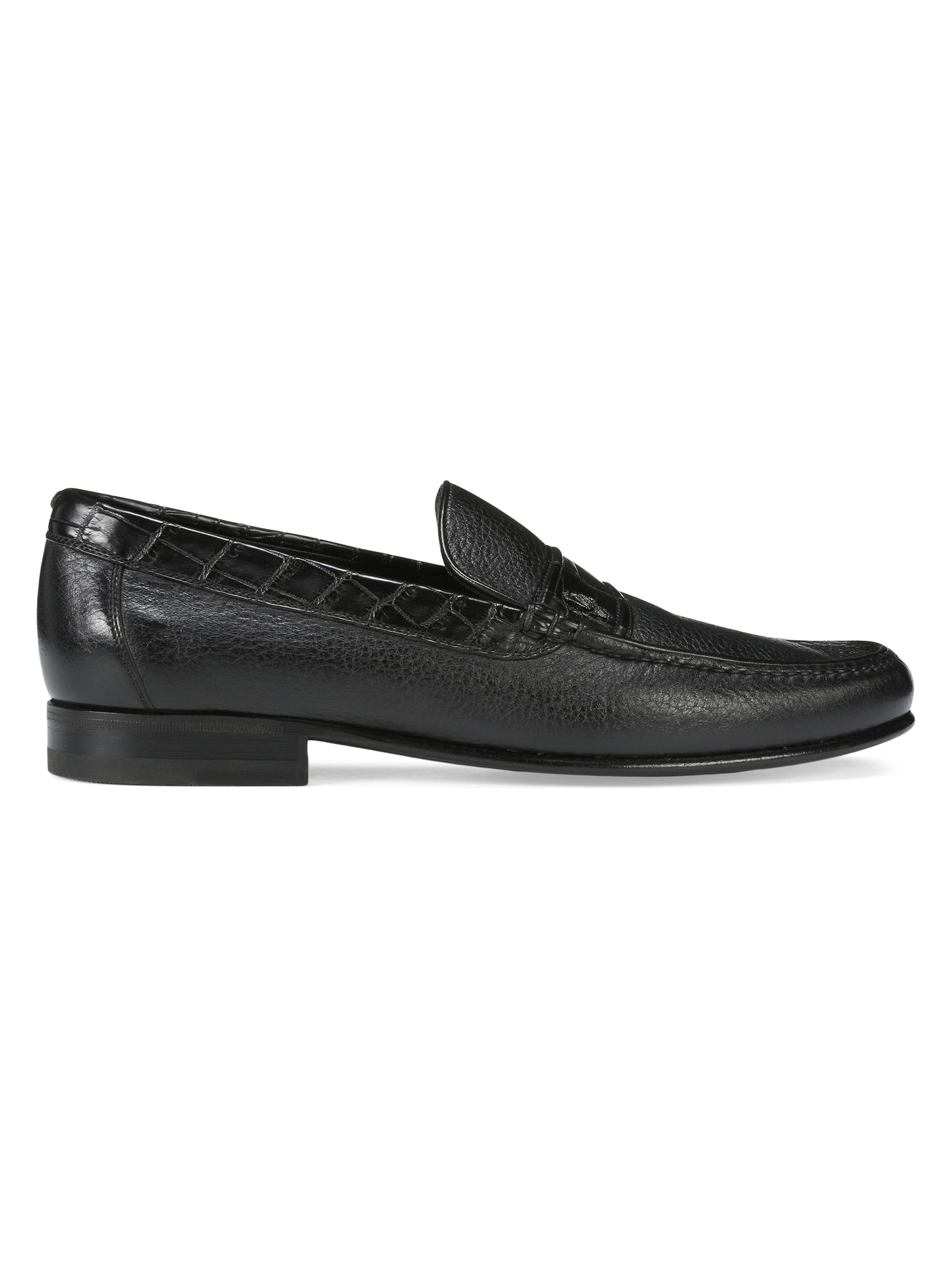 Stefano Ricci Men's Deer and Crocodile Leather Moccasins - Black