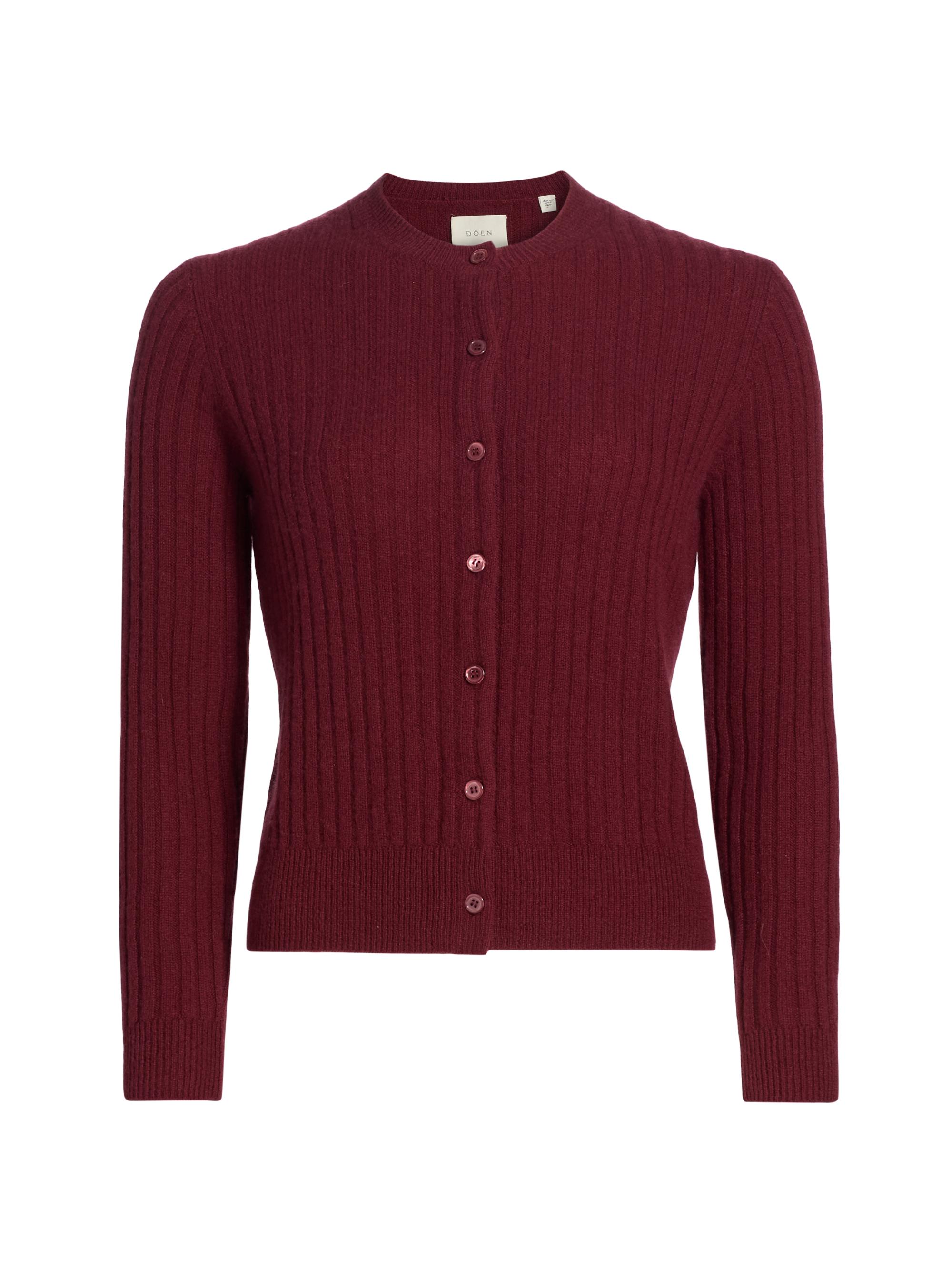DÔEN Women's Danae Rib-Knit Cashmere Cardigan - Malbec
