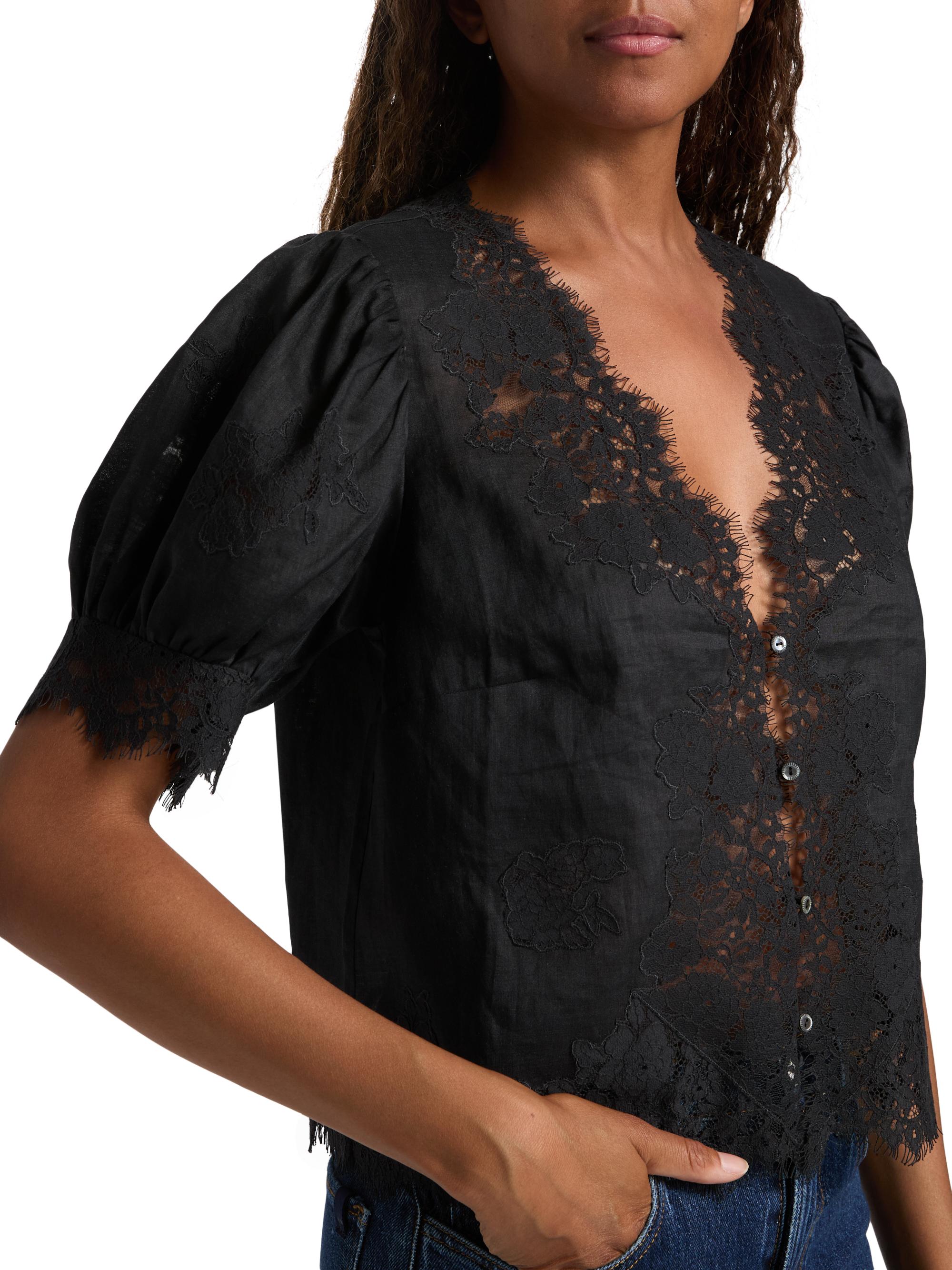 DÔEN Idella Puff-Sleeve Lace Top | Saks Fifth Avenue