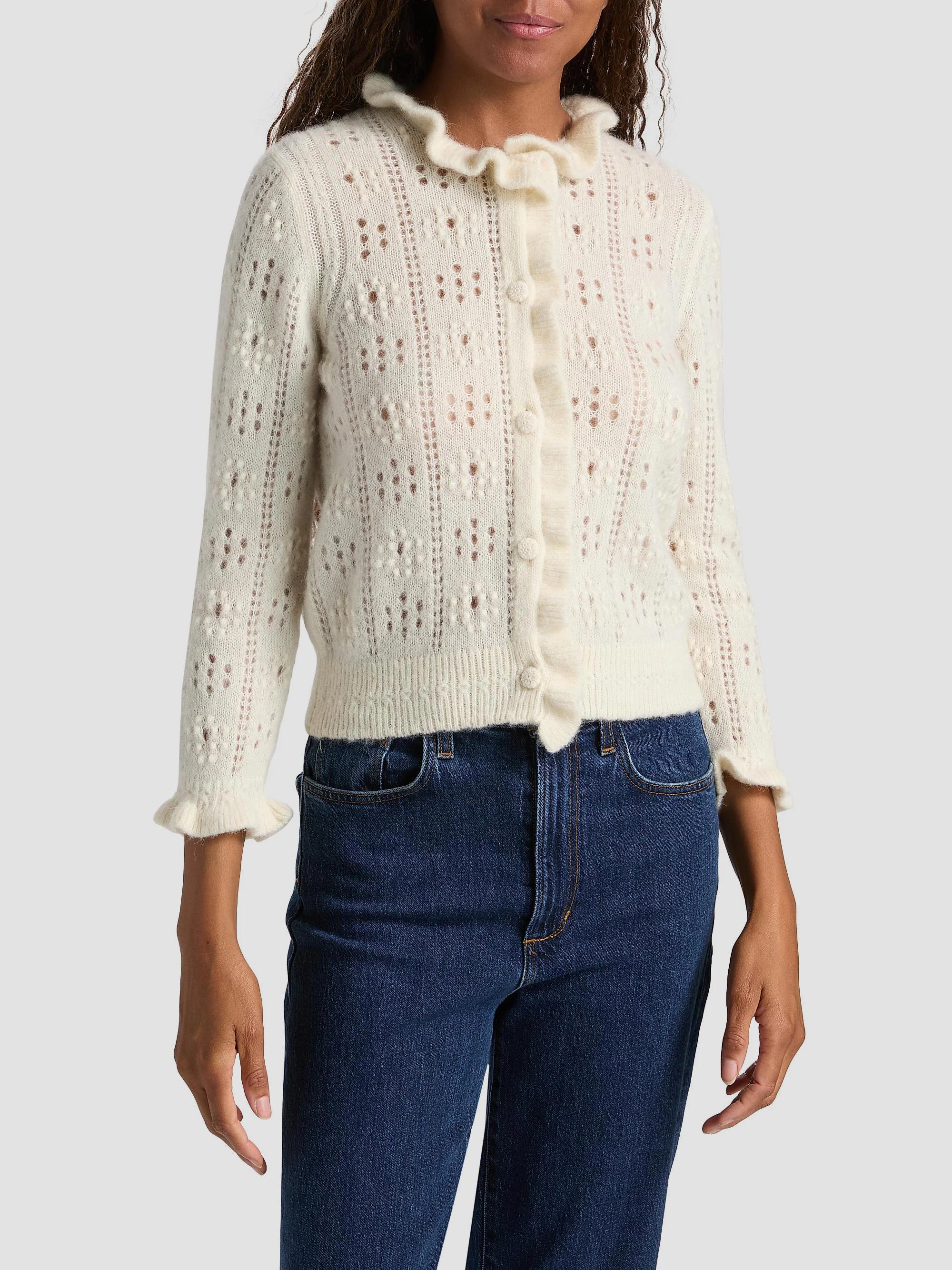 Ruffle Pleated Knit Cardigan ホワイトS DÔEN Claudie Ruffle Cardigan | Saks Fifth Avenue