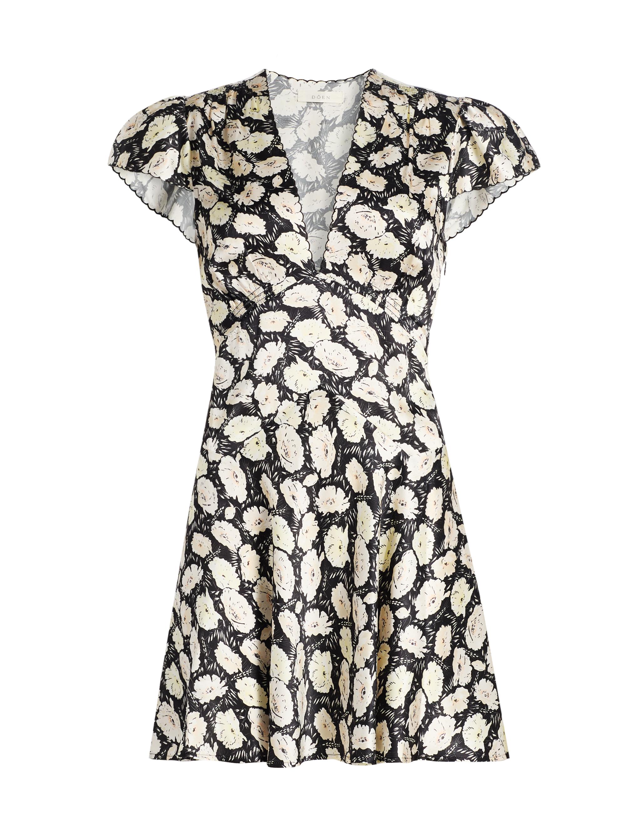 DÔEN Women's Dianne Floral V-Neck Minidress - Noir Fleurs Danemone