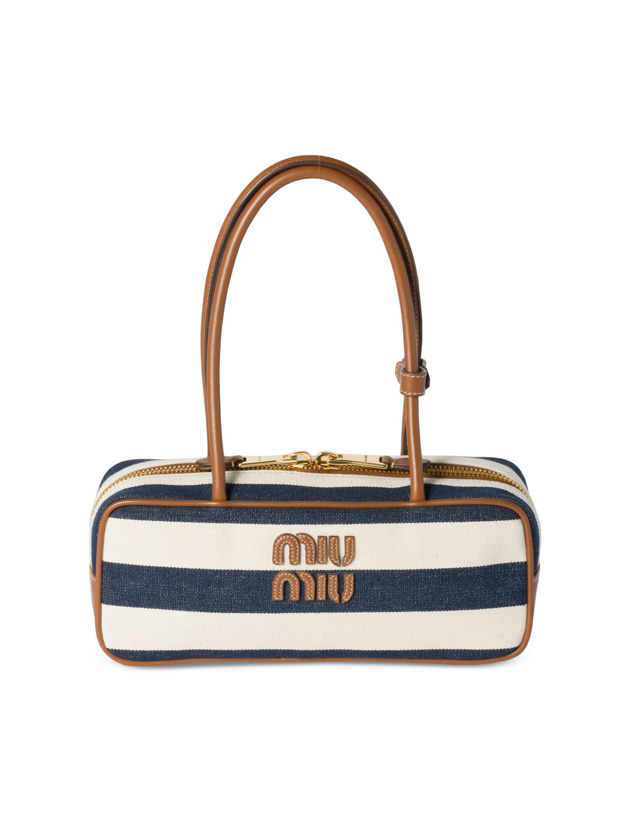 Miu Miu Women's Beau Canvas and Leather Top Handle Bag - Blue White