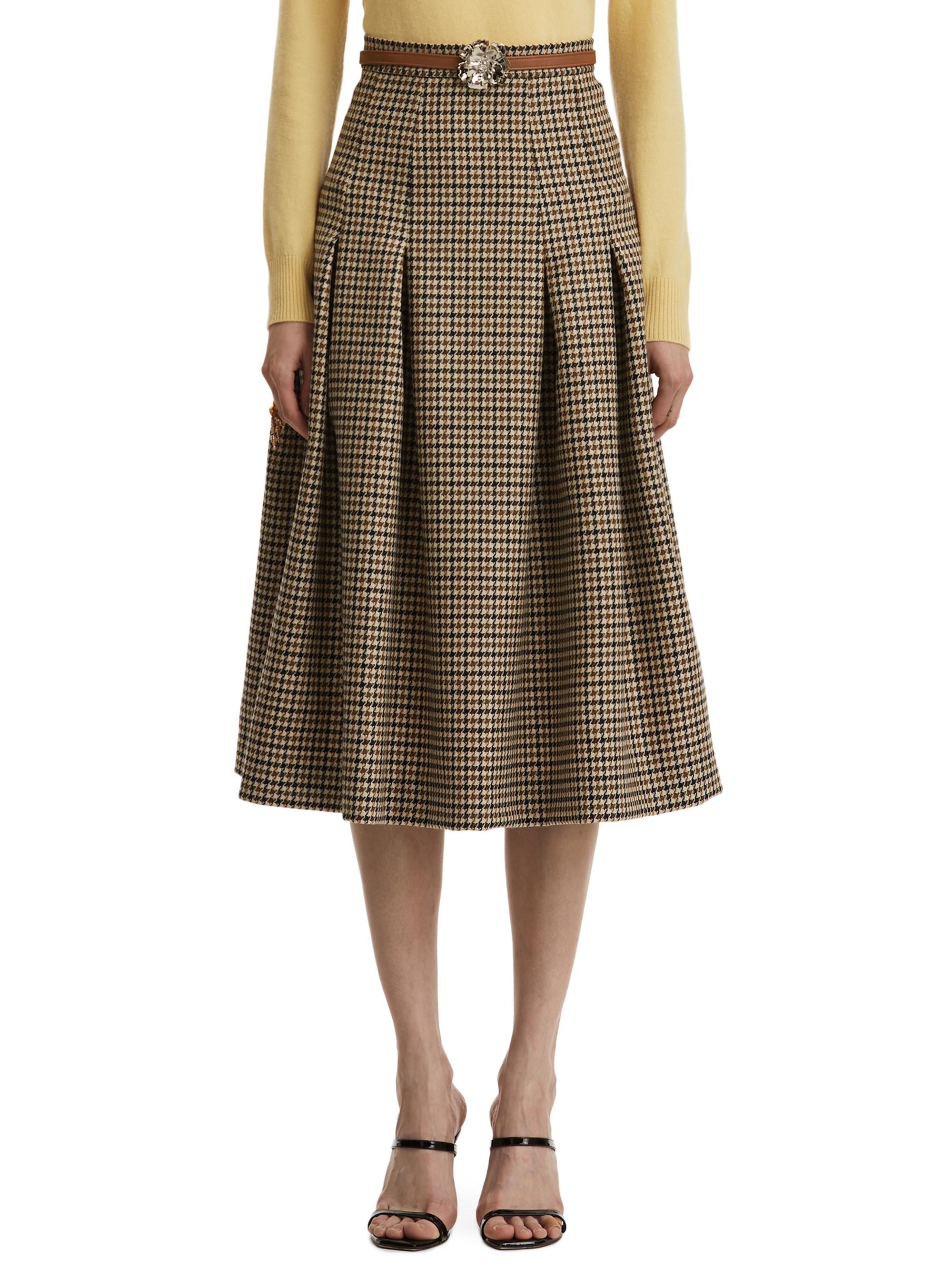 Oscar de la Renta Women's Houndstooth Pleated Virgin Wool Midi-Skirt - Brown Multi
