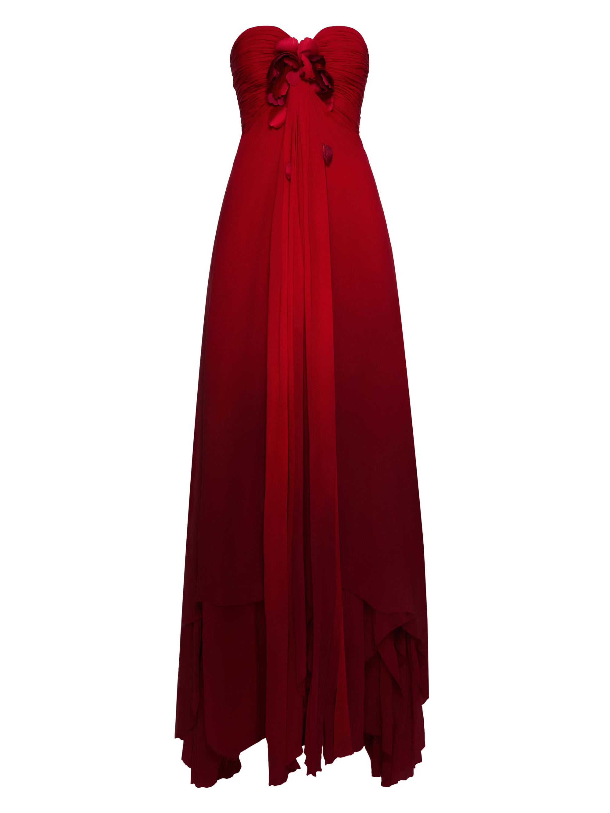 Oscar de la Renta Rosette-Detailed Silk Chiffon Strapless Gown