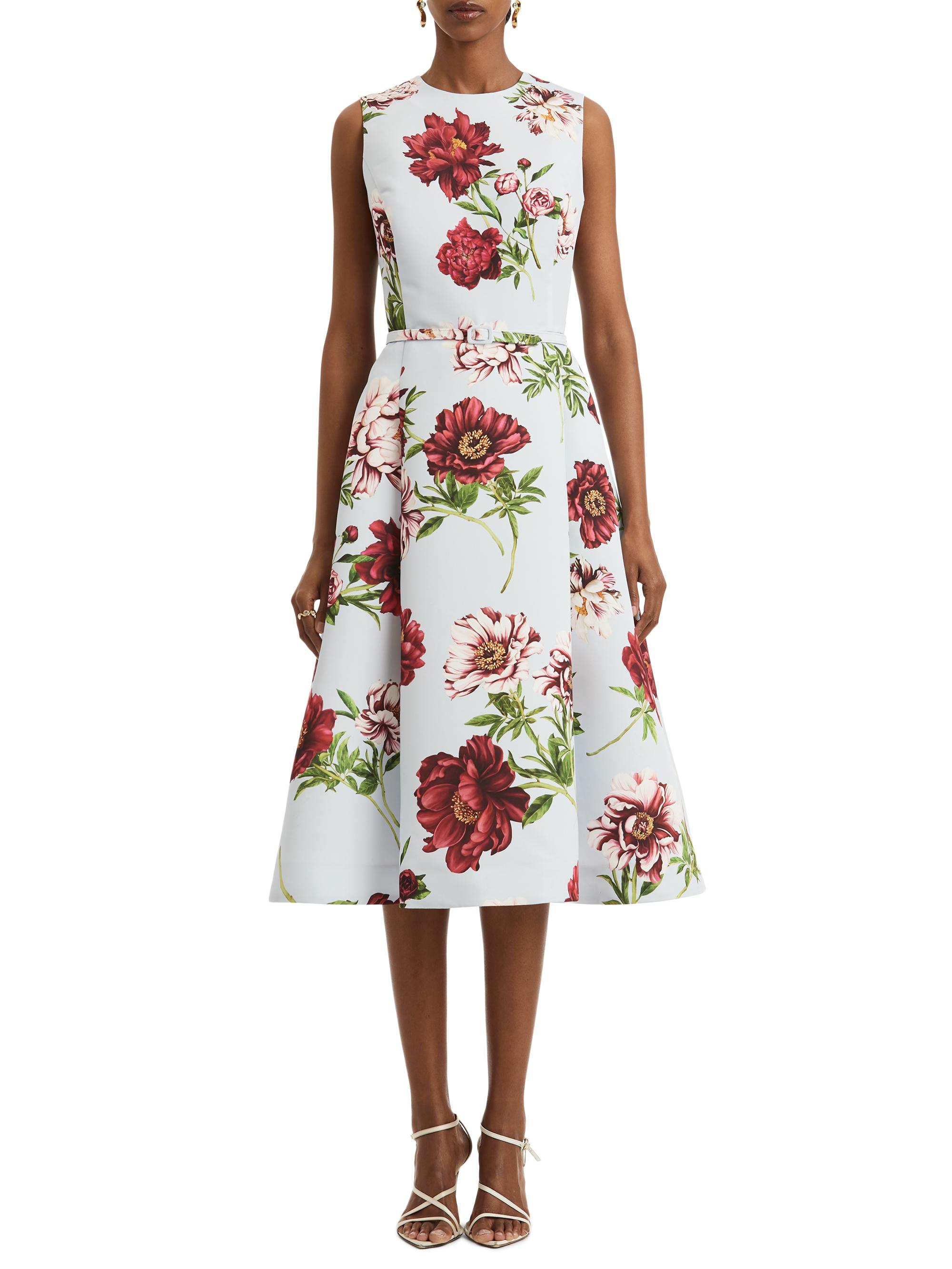 Oscar de la Renta Women's Peony-Print Fit-And-Flare Midi-Dress - Blue Quart